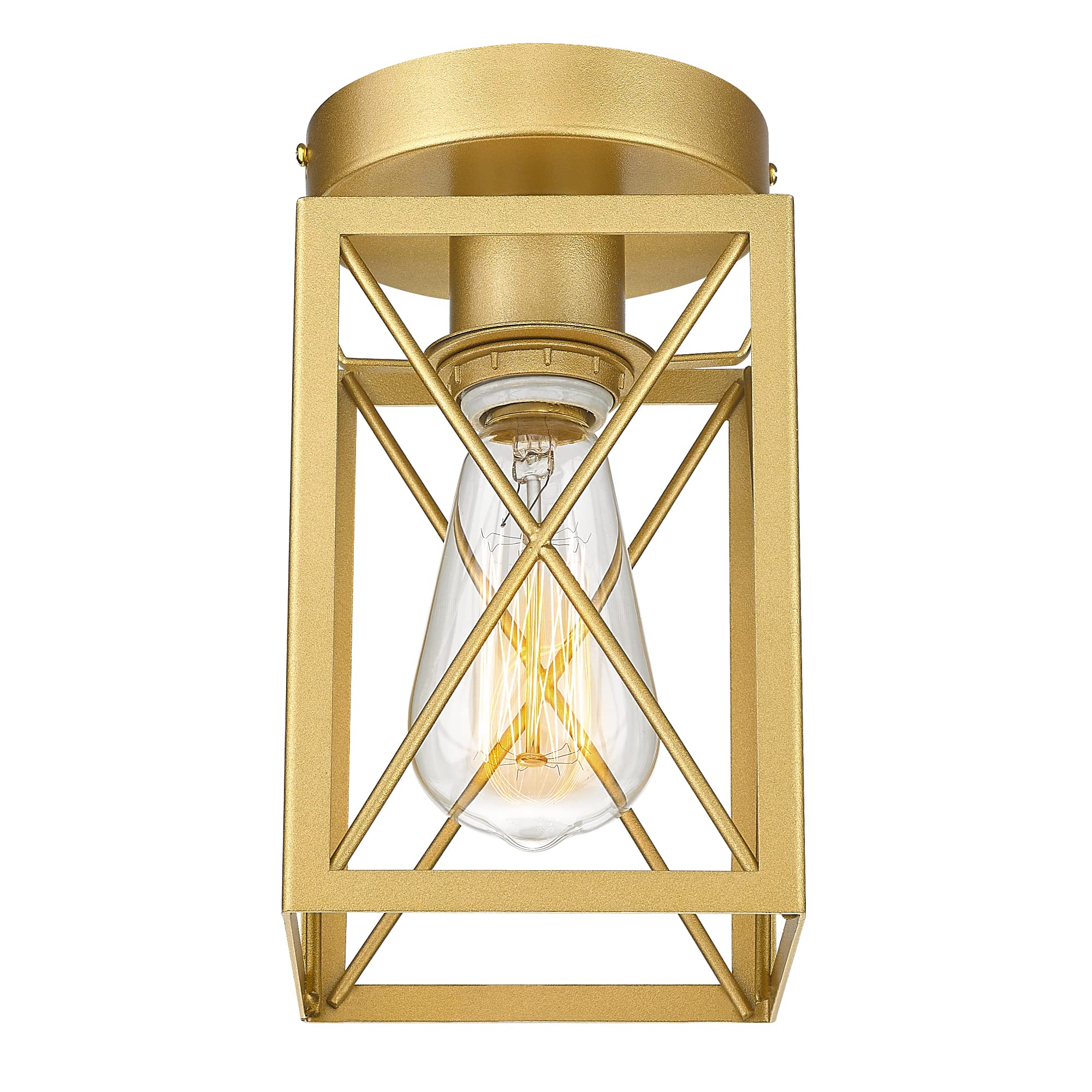 Ken & Ricky Semi Flush Mount Ceiling Light, Gold Flush Mount Ceiling Light, Industrial Ceiling Light Fixture for Laundry Hallway Kitchen Stairway - 1 Pack