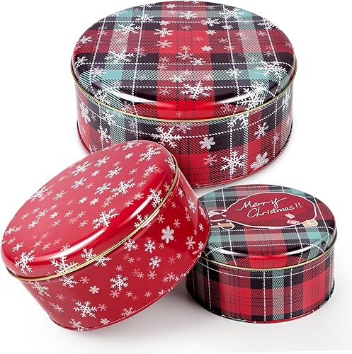 Paquete de 3 latas de galletas de Navidad con tapas, latas de regalo redondas y resistentes, contenedor de pastel de Navidad para almacenar
