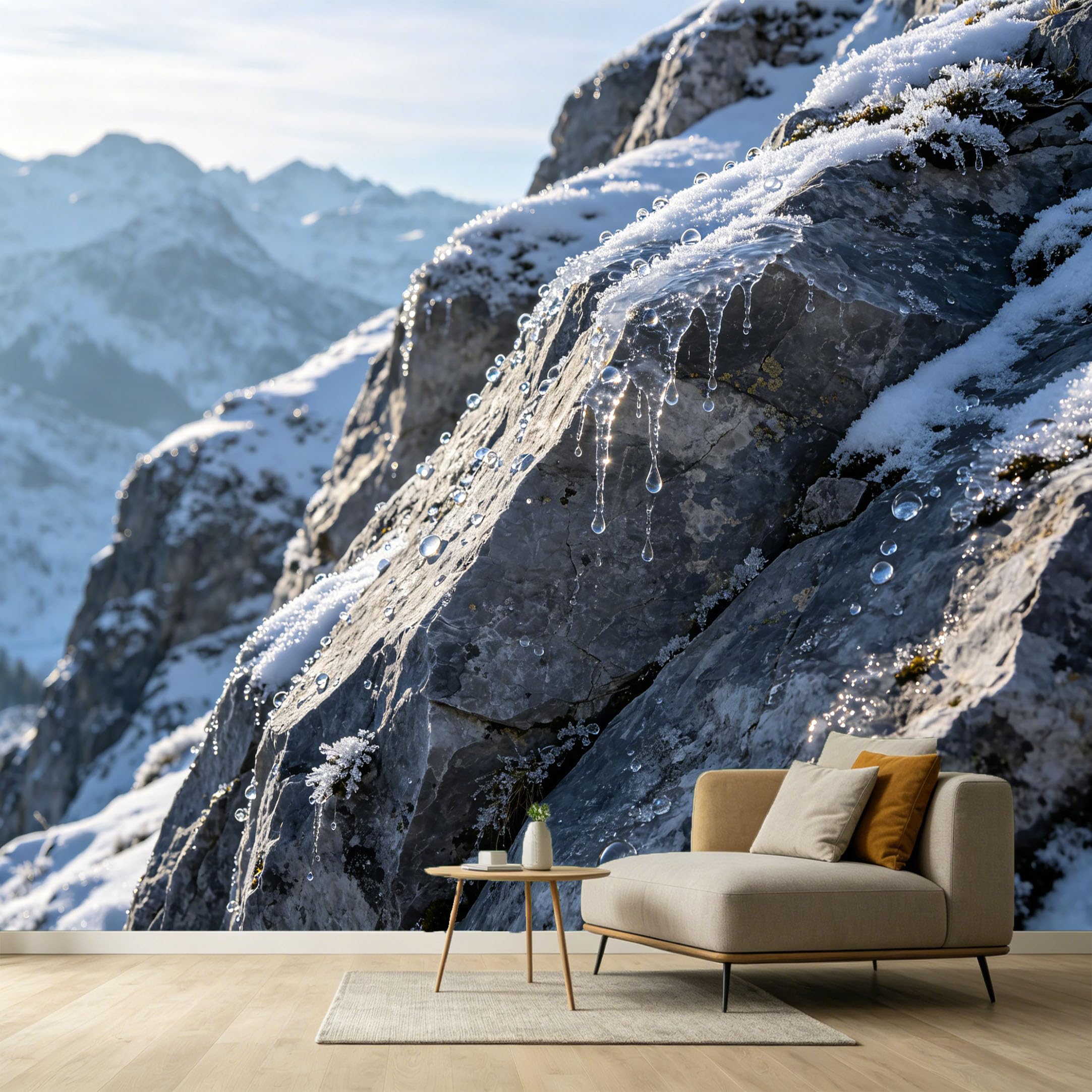 Custom Size Wall Murals Mountain Lake Landscape 3D Trompe L'Oeil Snow Rocks Frozen Ice Drops SelfAdhesive Wall Fabric Removable Large Wallpaper for Photo Living Room