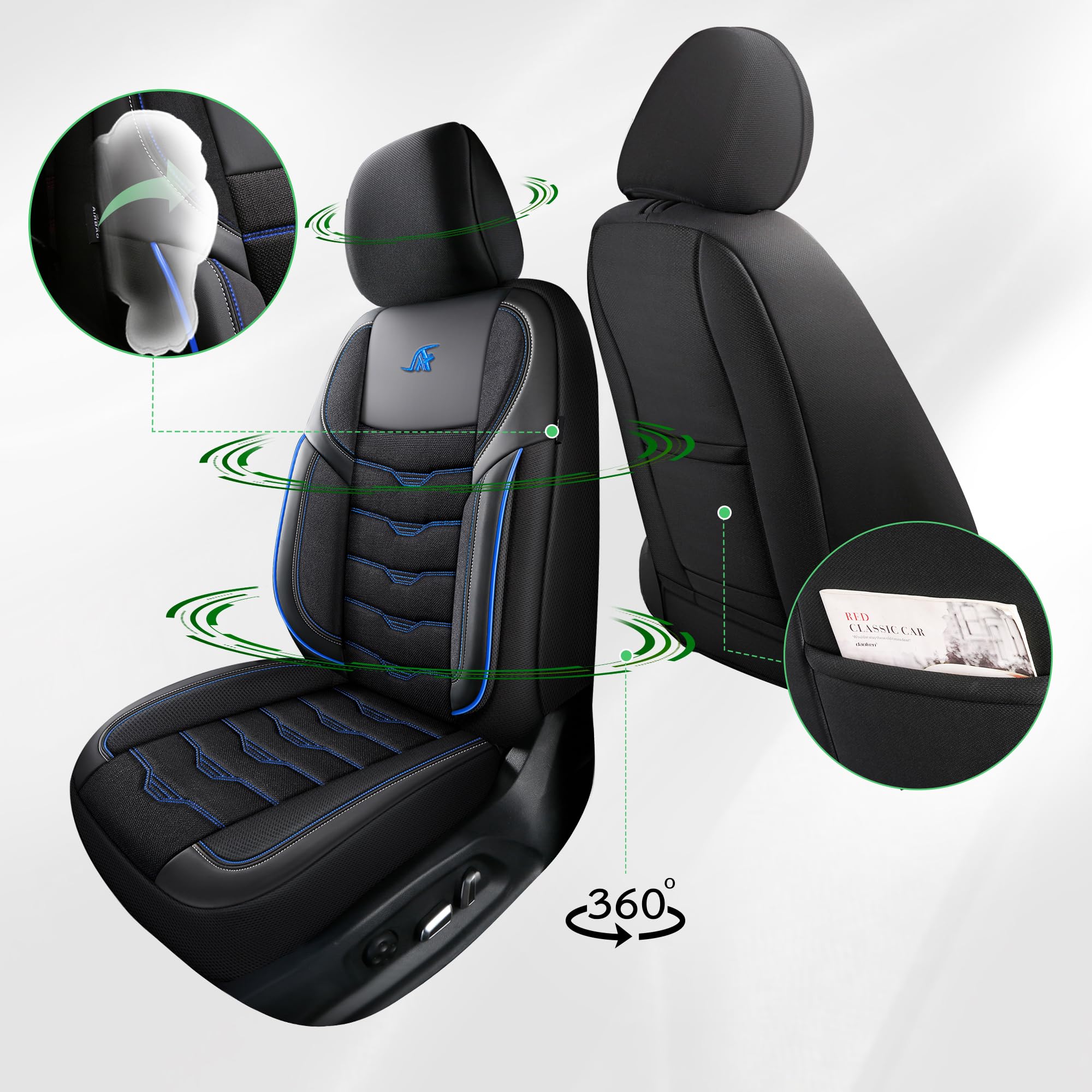 Couvre-sièges de voiture compatibles avec Hyundai Tucson TL 2015-2020 | Ensemble complet | Série AID | AID102 | Noir avec coutures bleues
