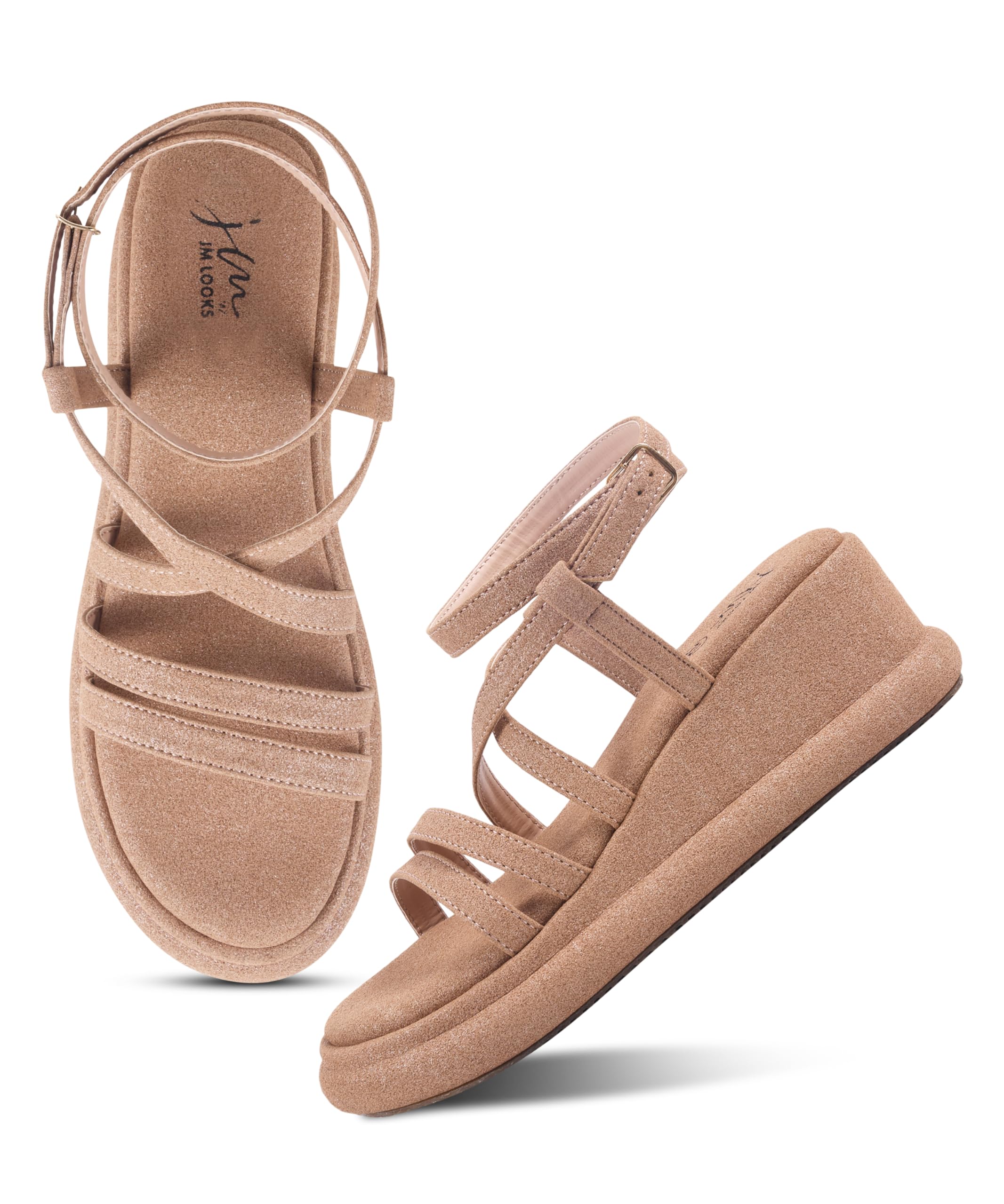 jm looks Women Trendy Multi Strap Platform Wedge Sandals with Adjustable Ankle Closure-picture-33