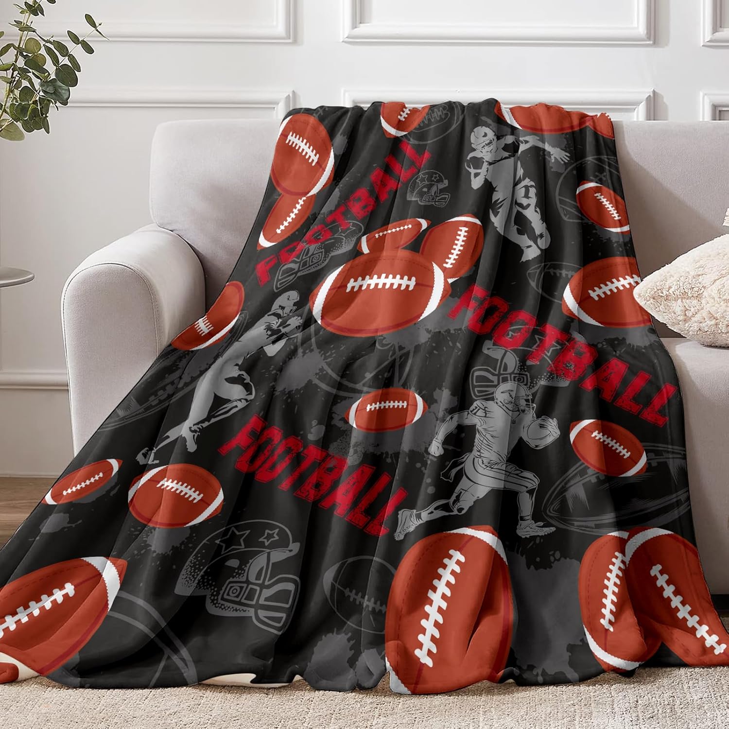 Foot Ball Blanket Gifts for Boys Men,Grey Soft Flannel Football Sports Theme Rugby Throw Blanket Foot Ball Lover for Bedroom Living Room Sofa Decor - Image 6