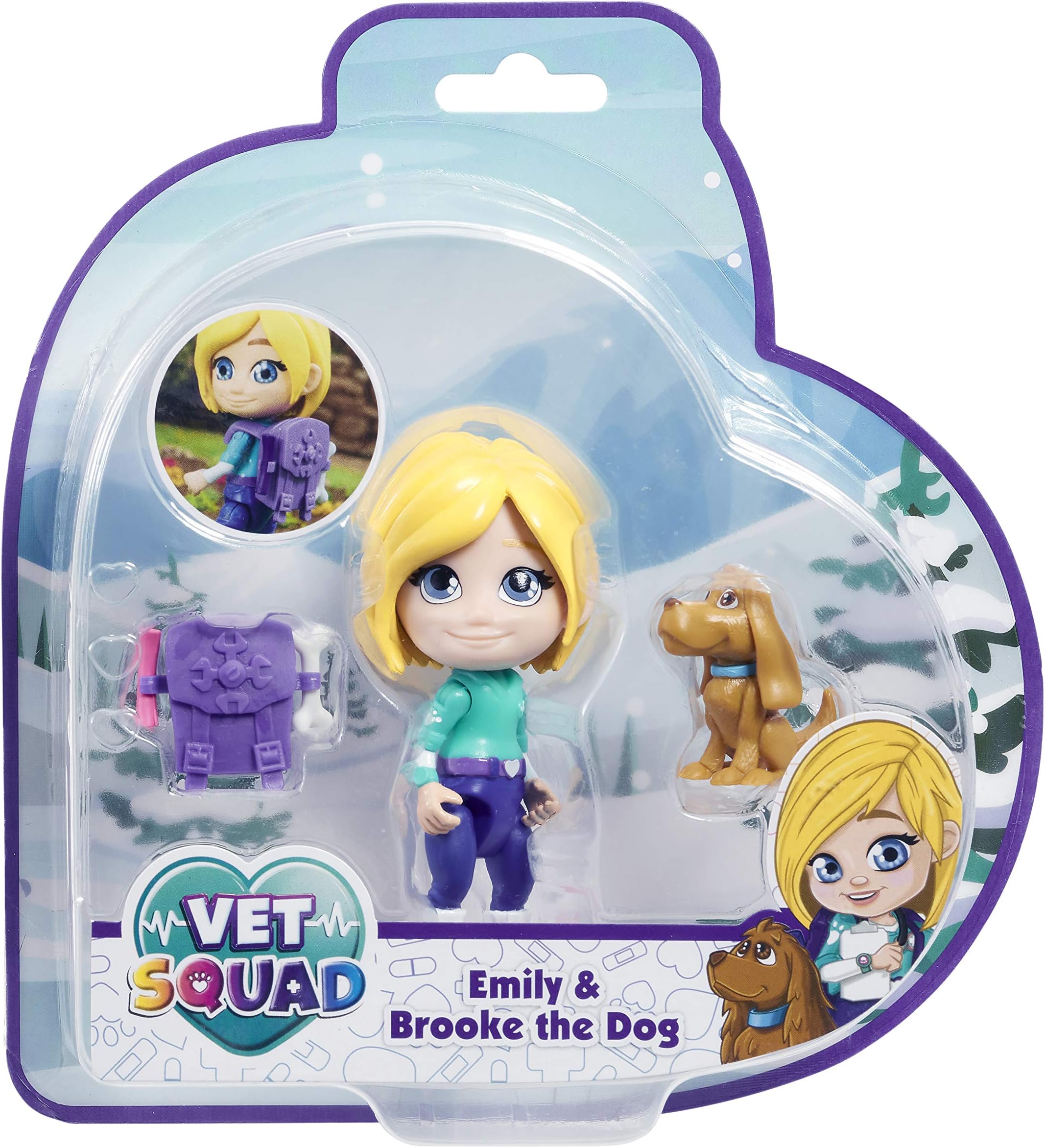 Vet Pet Assortment-Emily & Brooke The Dog, 3 Inch Articulated Vet Figure with pet and Accessories
