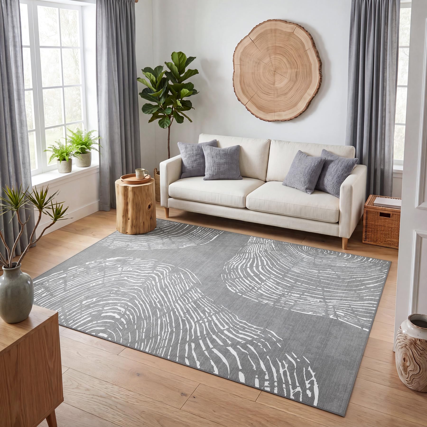 Tribesigns Tapis lavable pour salon, 160 x 230 cm, doux, bohème, minimaliste, antidérapant, à poils courts, pour entrée et cuisine, certifié Oeko-Tex, gris
