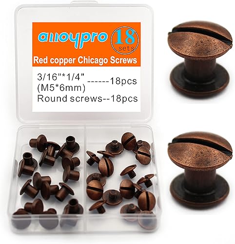 Alloypro 36 piezas de tornillos redondos de cobre rojo de metal Chicago para encuadernación, kit surtido de remaches de uñas, botón de Chicago, Alloypro 36 piezas de tornillos redondos de cobre rojo de metal Chicago para encuadernación, kit surtido de remaches de uñas, botón de Chicago,