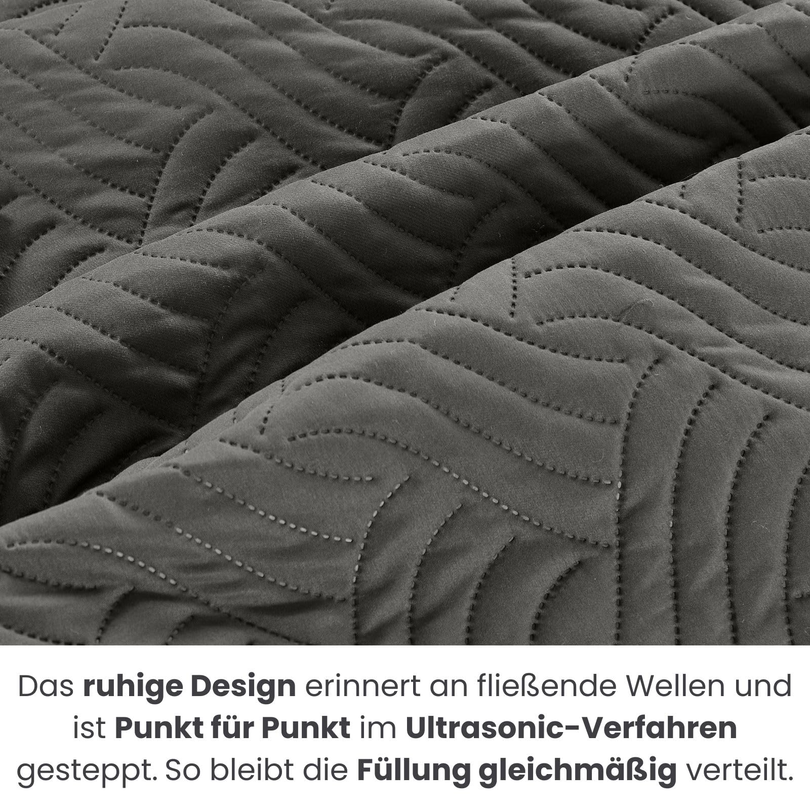 Wometo OekoTex Narzuta 220 x 240 cm - Poszewka z Mikrofibry, Szara, Watowana, Pikowana, Dwustronna, XXL, na Sofę i Łóżko