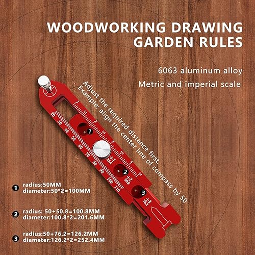 Vista 12 de Herramienta de dibujo circular para carpintería 5 en 1, brújula 360, círculos rectos, arcos, regla de dibujo de líneas, herramienta de medición