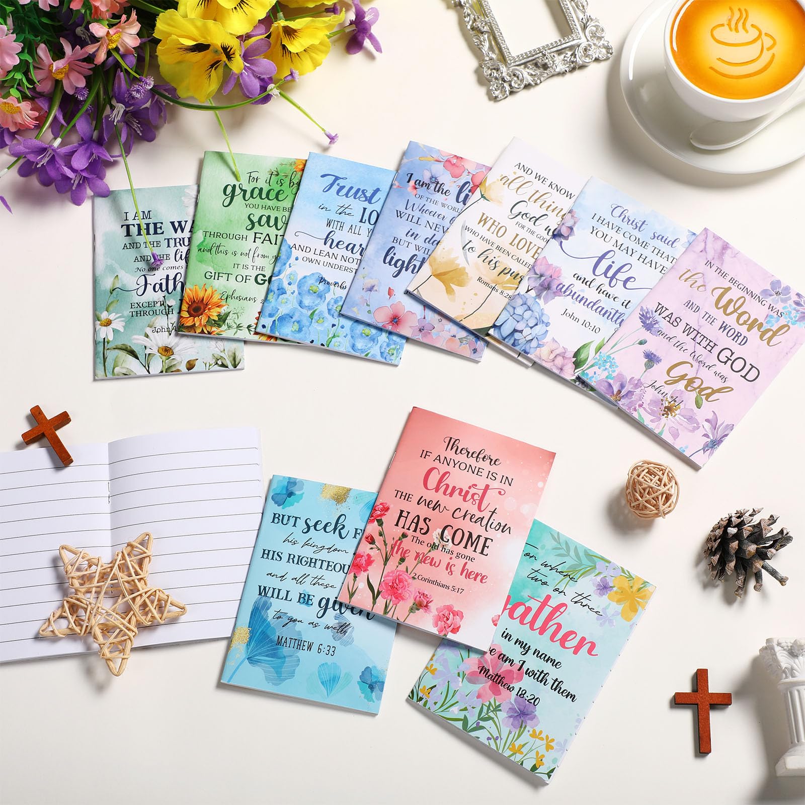 Kinlop Christliche Großpackung Geschenke für Frauen, Gebetstagebuch, kleiner Bibelvers, Notizbuch, religiöse, inspirierende Schrift, Zitate, Taschennotizblöcke für Weihnachten, Sonntag, Schule, Kirche