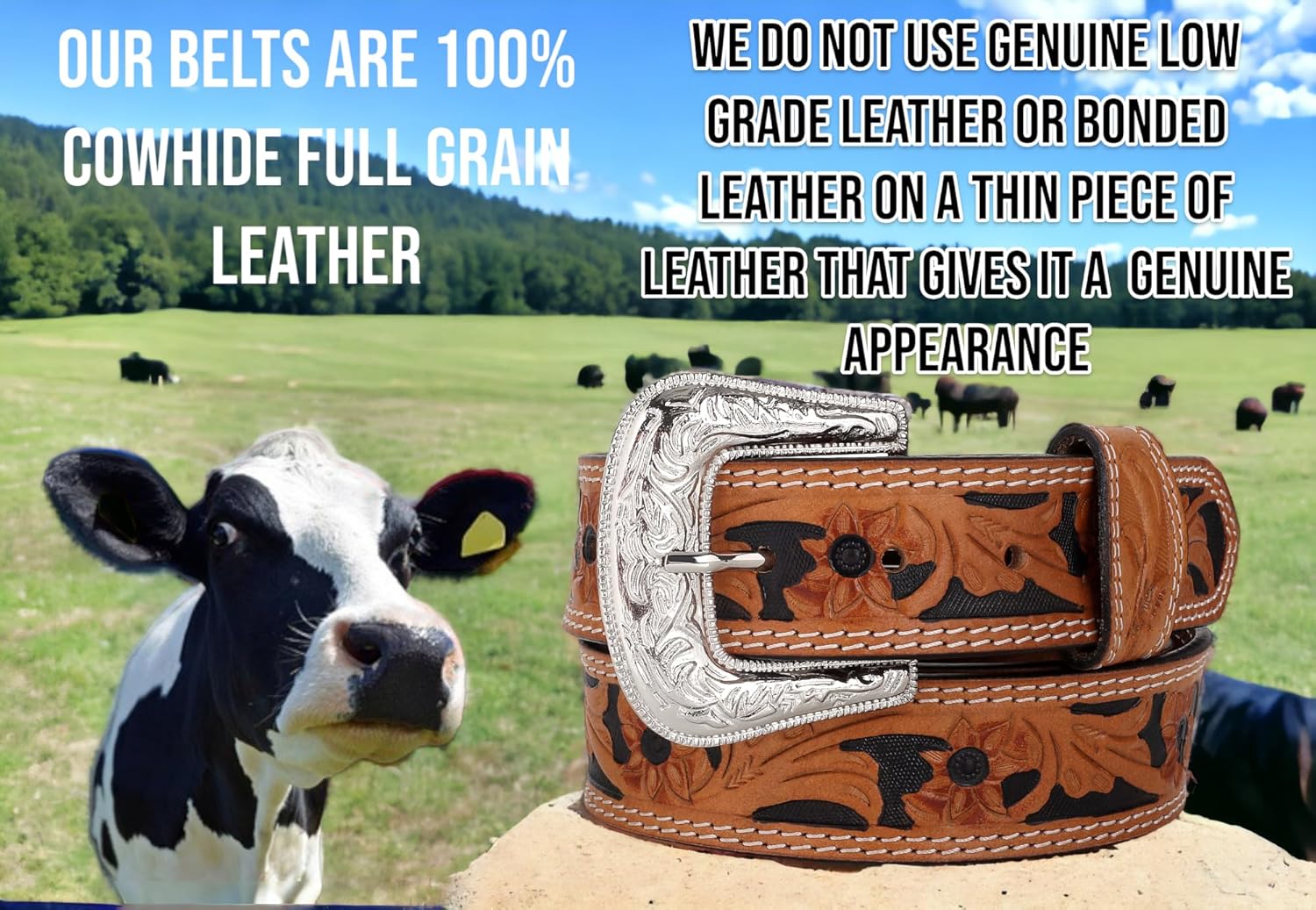 F&L CLASSIC mens Western full grain Leather belt Strap w/Snaps for Interchangeable Buckles, USA, - Image 5