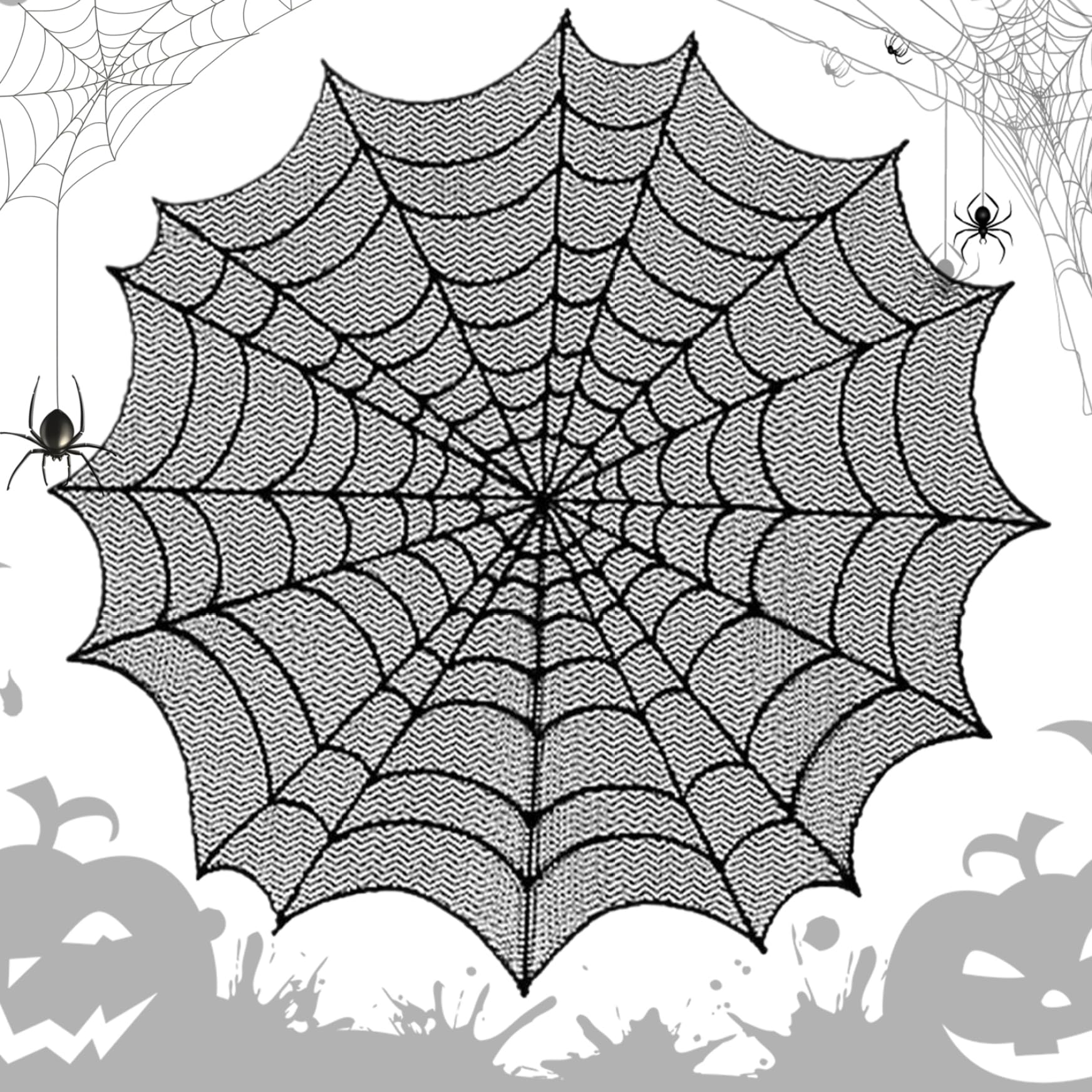 Wedhapy Spiderweb Tablecloth Halloween Spiderweb Tablecloth, 50 Inch Hollow-Out Black Lace, Washable Halloween Table Cloth for Party, Easter, Fireplace