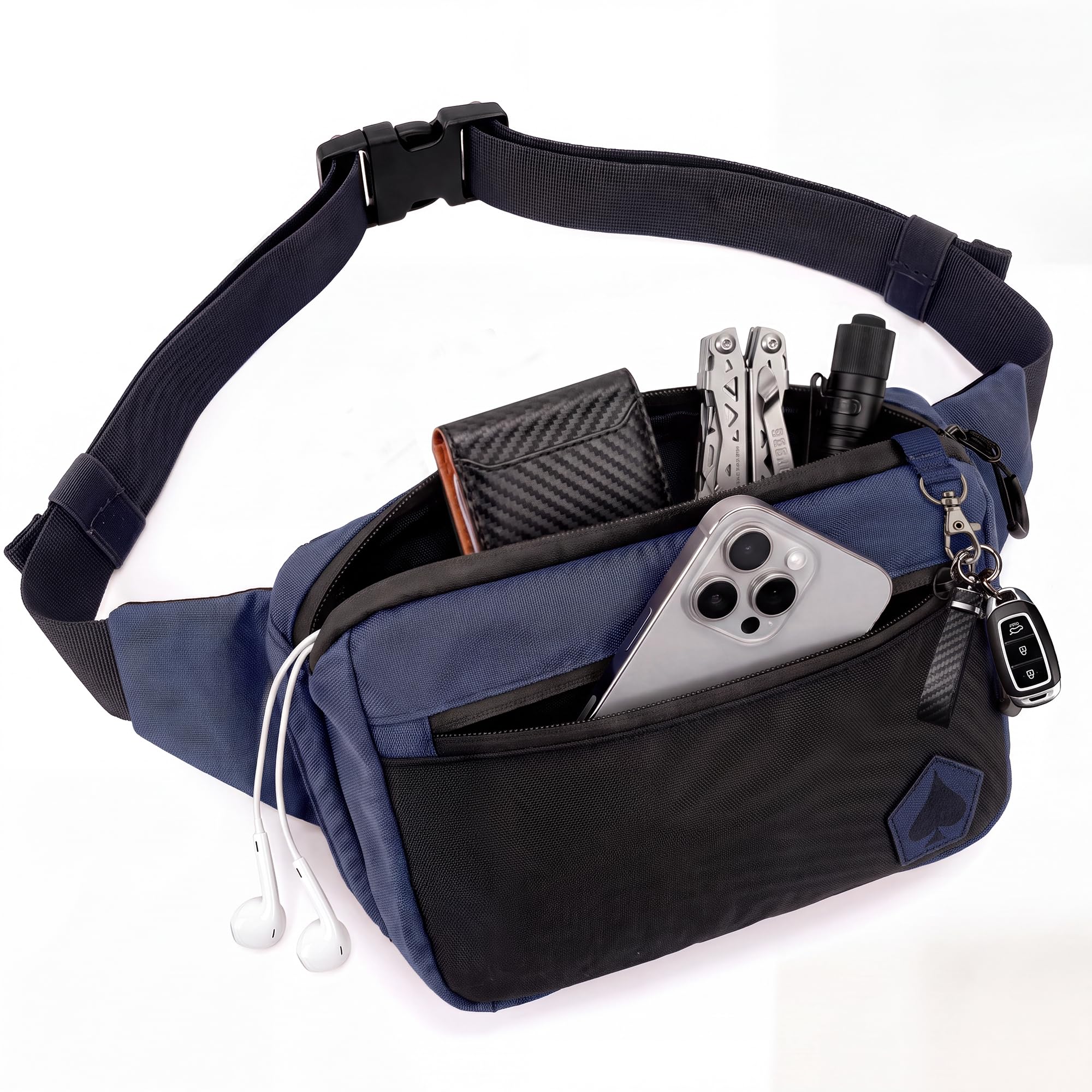 HighSpeedDaddy Carry Fanny Pack - 500D Water-Resistant Nylon, Quick Access Pocket, YKK AquaGuard Zippers, EDC Bag with Adjustable Waist (upto 49"), Everyday Carry for Men &amp; Women - Blue/Black
