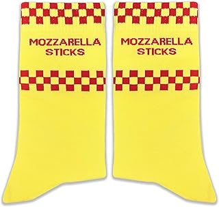 Funny Food Socks-MOZZARELLA STICKS-Yellow and Red Checkered Novelty Socks for Snack Lovers-Cheesy Gifts Idea for Foodies, Birthday, Christmas, or Just for Fun.(068)