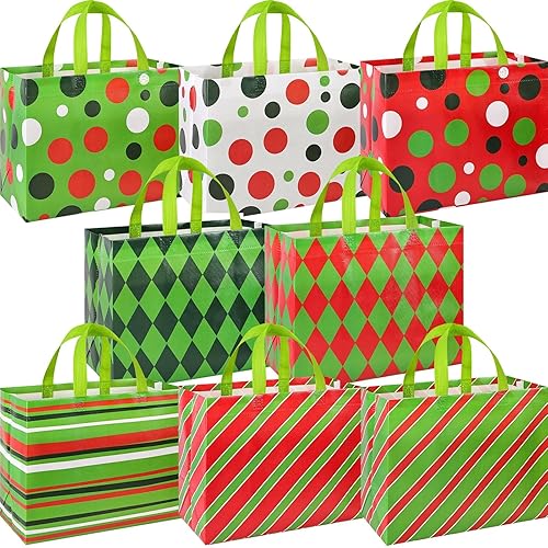 Christmas Non-woven Gift Bags: 8pcs Multifunctional Reusable Red Green Grinchmas