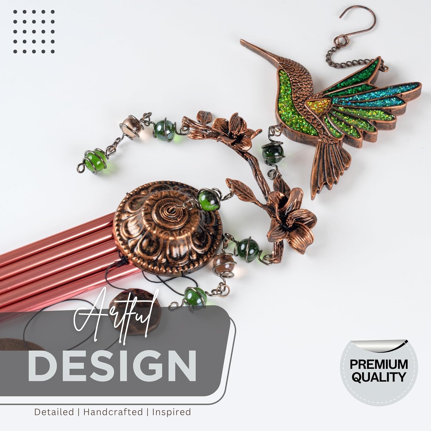 Wind Chimes for Outside, Wind Chimes Outdoor Clearance, Soothing Tones, Hummingbird Wind Chime, Memorial, Sympathy Gift, Patio, Porch, Home Décor, Modern, Art Décor, Bronze (32" Hummingbird)