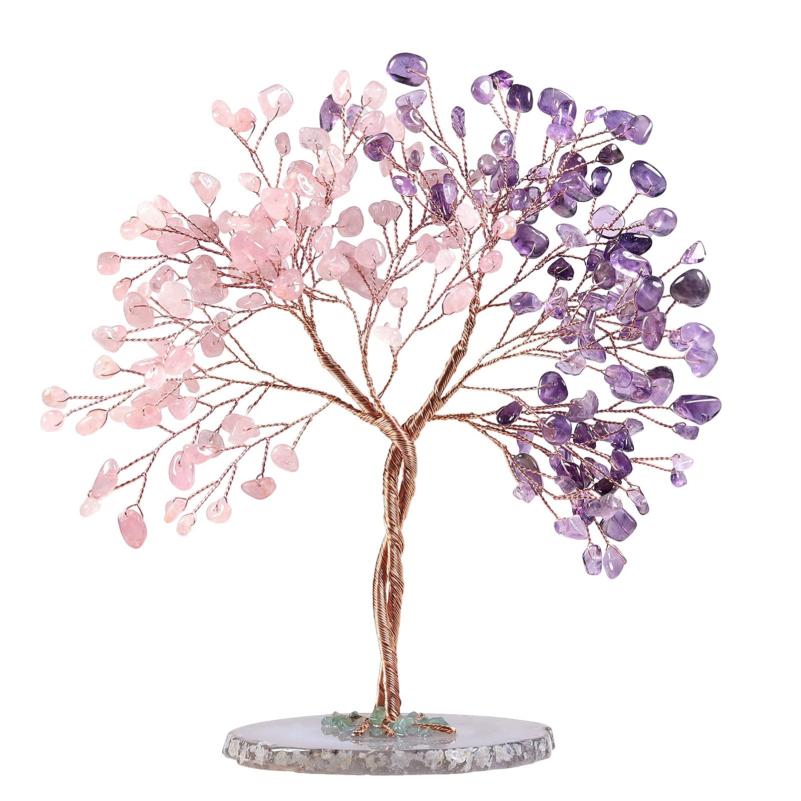 Amogeeli Handmade Copper Wire Crystal Tree with Agate Base, Fengshui Bonsai Money Tree Decor for Home Office