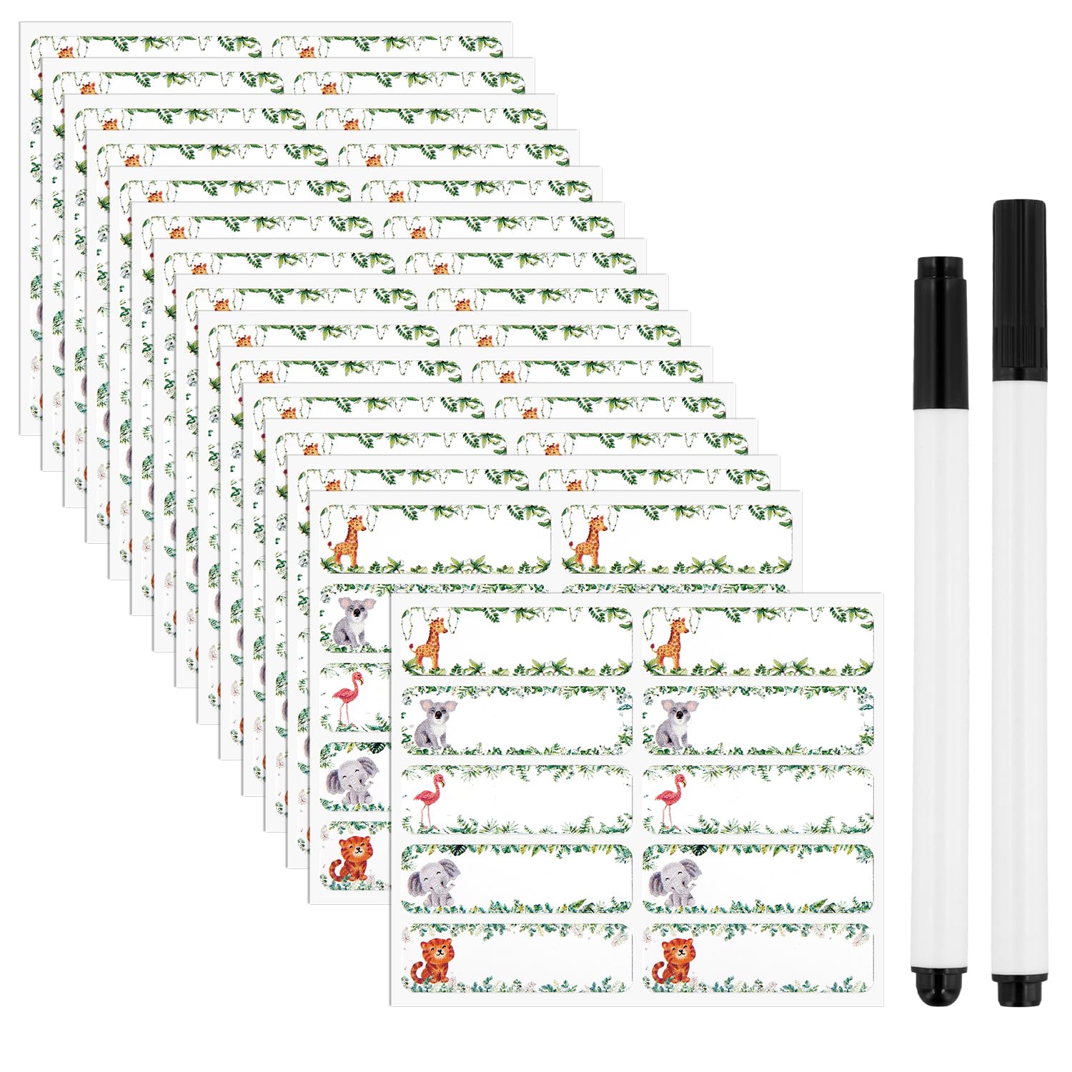 100uds Etiquetas Nombre Personalizadas Impermeables, Etiquetas Nombre Autoadhesivas Etiquetas Ropa y Etiquetas 2 Bolígrafos Etiquetas Lavandería para Ropa Camisa Enfermería (Blanco)
