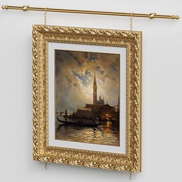 2FT French Style Adjustable Picture Hanging Rail with Brass Finish - Rust-Resistant Stainless Steel Wall Art Track System, Gold Tone Decor Rod with Chains & HooksNot Include Picture Frame