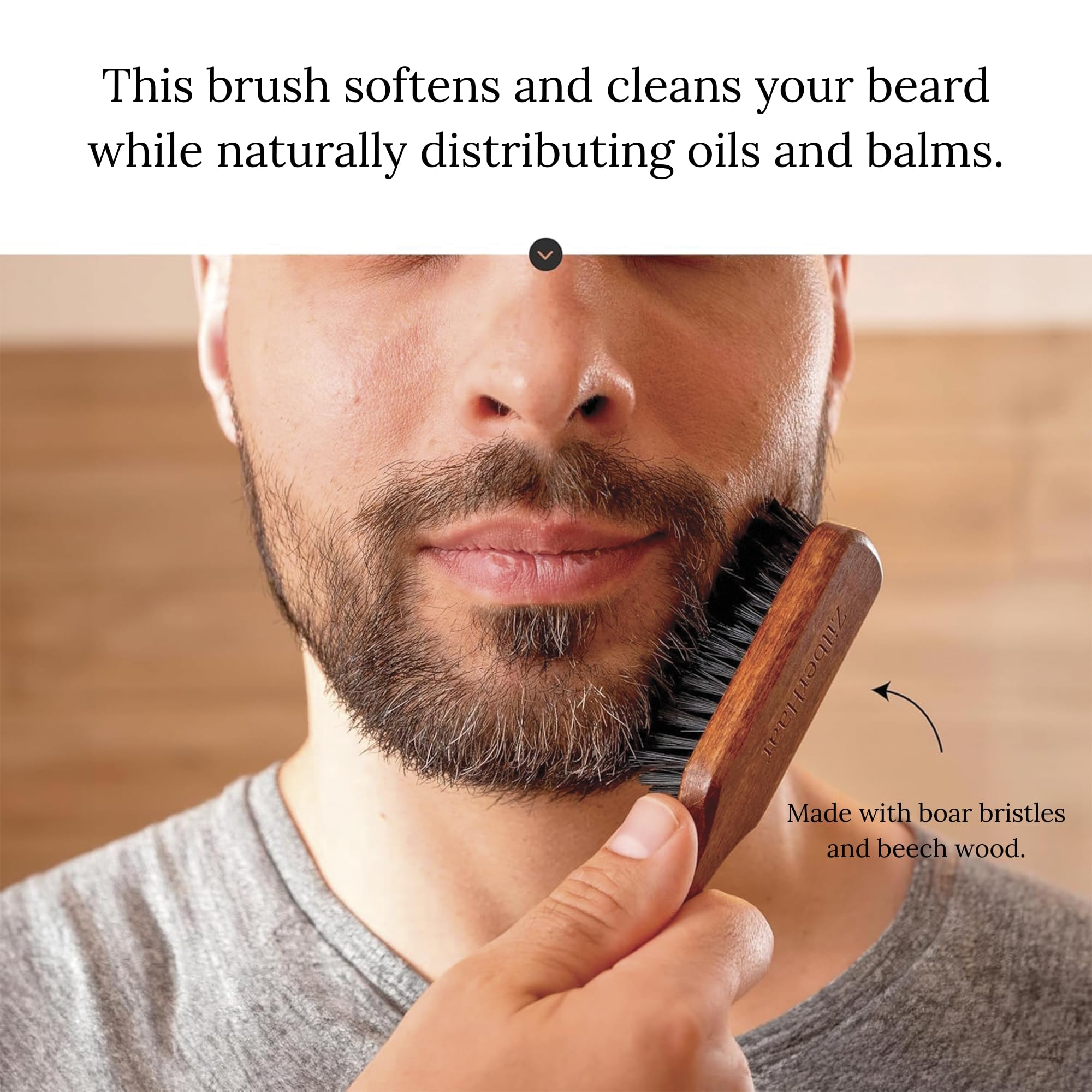 ZilberHaar - Kit de Soins pour Barbe Homme - 1 Brosse à Barbe Regular + 1 Baume à Barbe + 1 Crème Hydratante - Poils de Sanglier Rigides - Pochette en Velours