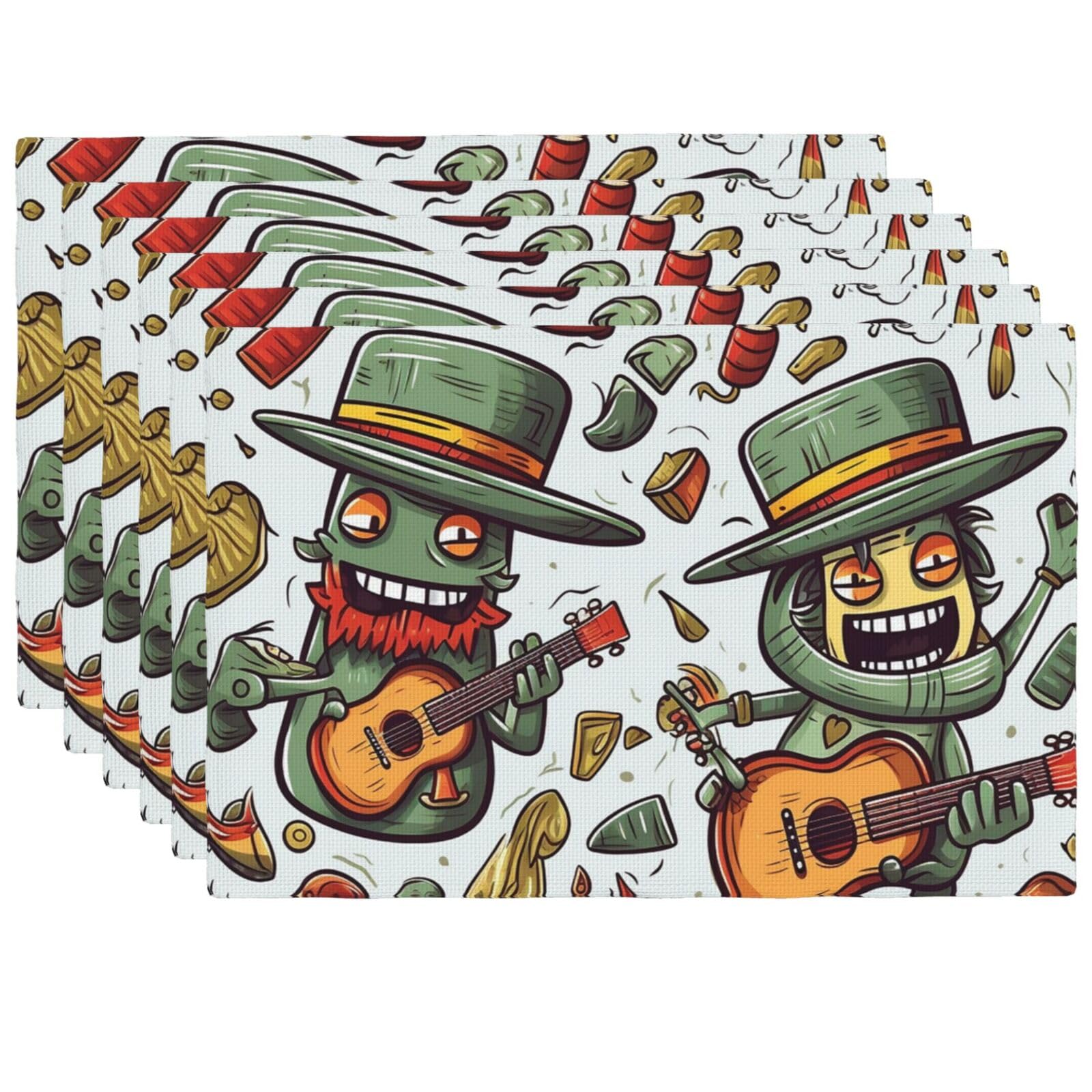 Set de table en lin synthétique lot de 4 avec motif chapeaux de dessin animé pour cuisine