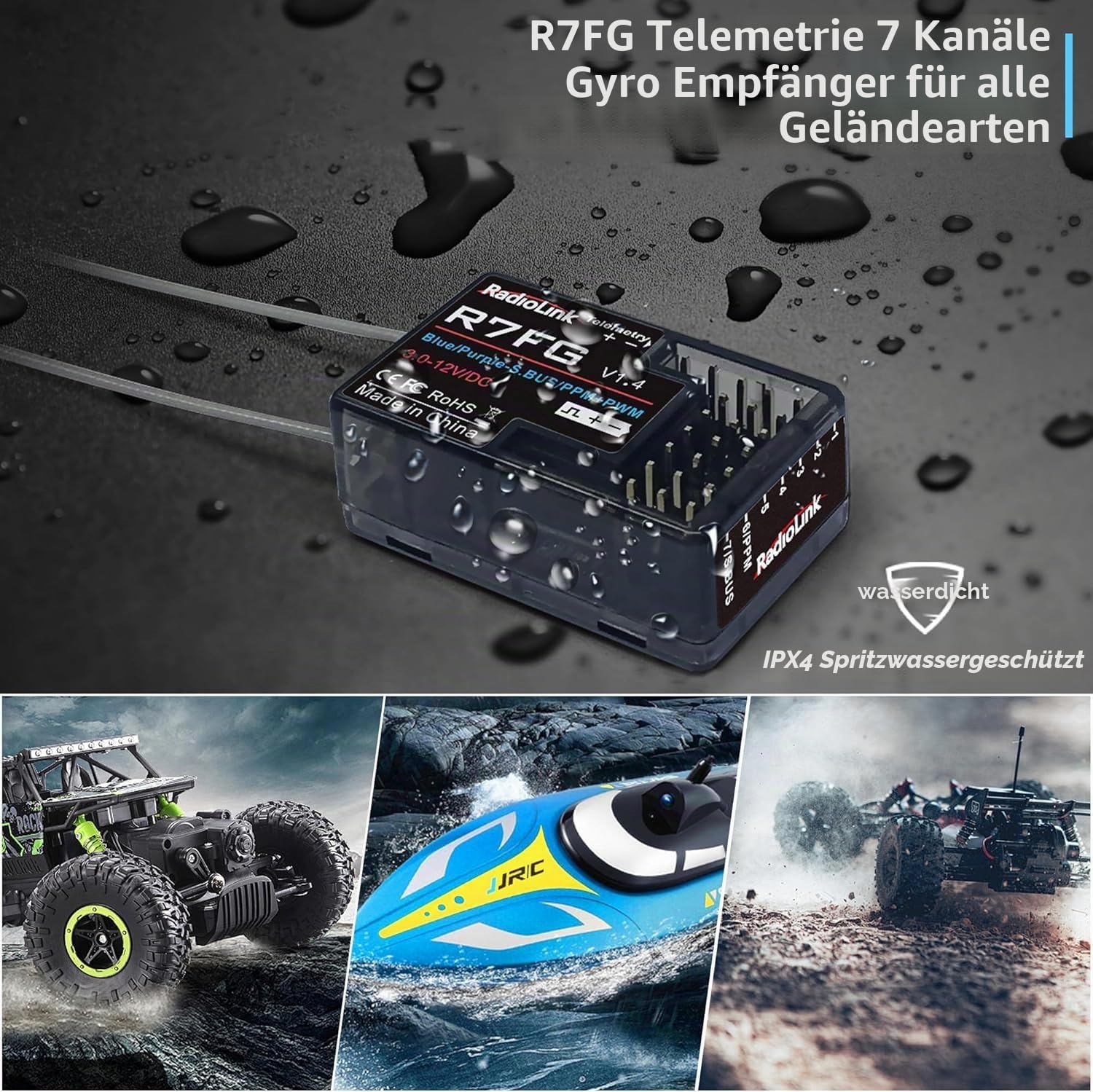 Radiolink RC6GS V3 2,4 GHz 7-Kanal-RC-Fernsteuerung und R7FG-Gyro-Empfänger | RC-Fernsteuerung mit Empfänger-Set, 600 m Reichweite, RC-Fernbedienung mit und Empfänger-Set für RC-Autos/Boote