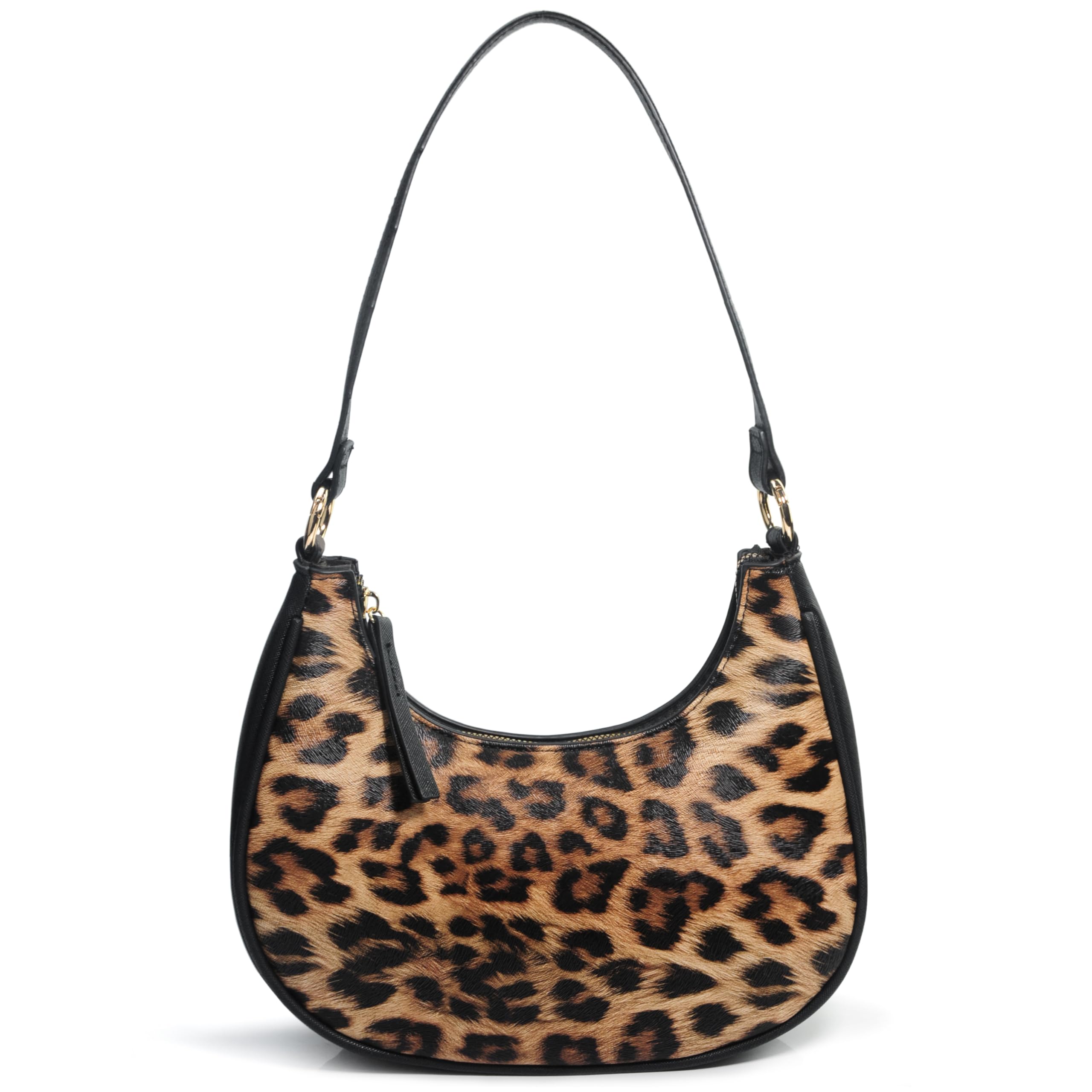 Crescent Shoulder Bag for Women Leopard Print Vegan Leather Crossbody with Chain Strap Underarm Purse