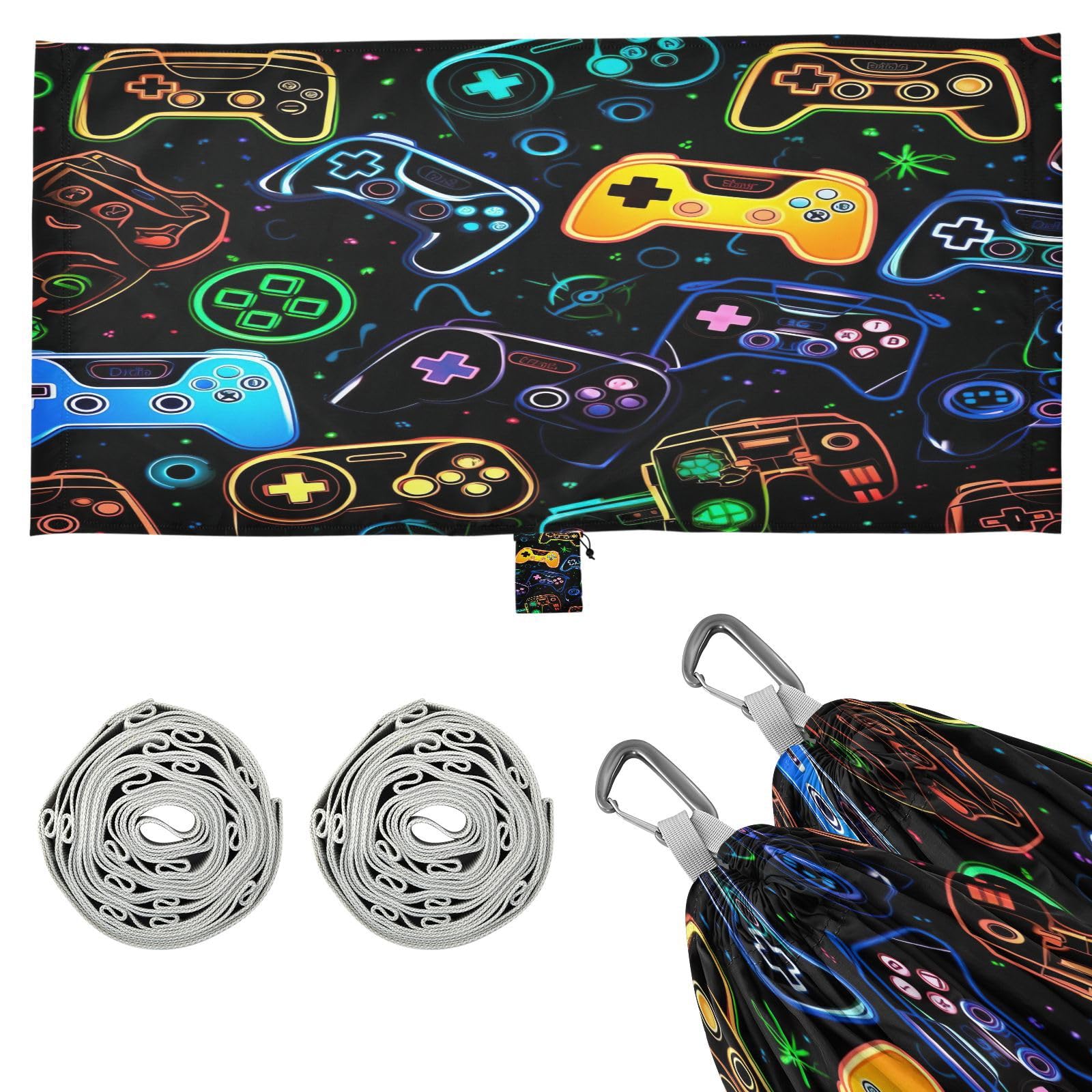 ATTX Colorful Video Game Controllers Camping Hammock - Lightweight & Portable Hammocks, Heavy Duty 330lbs Capacity for Indoor, Hiking, Backpacking, Travel, Backyard, Beach#339