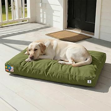 42 Inch Durable Indestructible Dog Bed for Extra Large Dogs, Outdoor Canvas Chew Proof Pet Crate Mat with Waterproof Washable Removable Cover, Indoor Patio Pet Pad for Crate, Green
