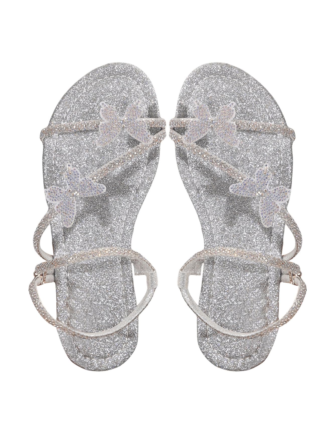 GORGLITTER Women's Butterfly Sandals Dressy Cute Strappy Glitter Rhinestone Open Toe Slides Wedding Bridal Flats Sandal