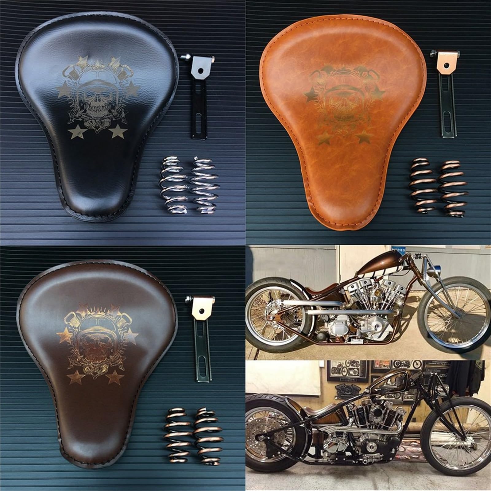 Poduszka Do Softail Chopper Bobber | Uniwersalny fotel kierowcy jednoosobowy w kolorze czarno-brązowym z uchwytem do mocowania(D)