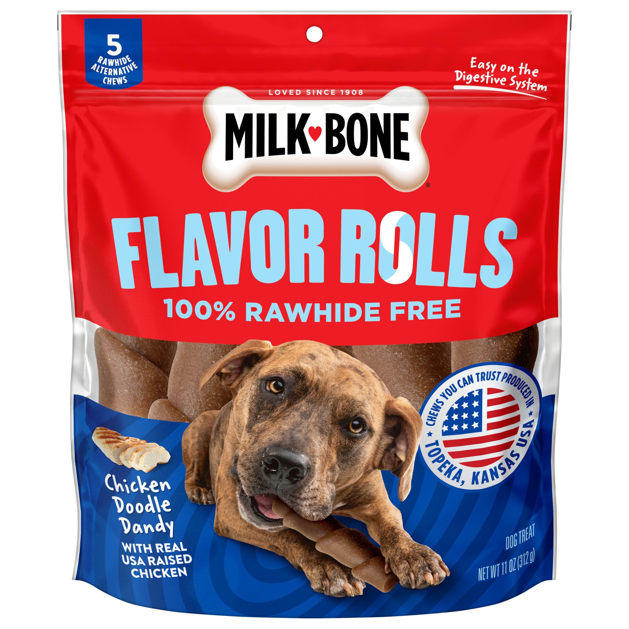 Flavor Rolls Chicken Doodle Dandy Rawhide Free Dog Treat with Chicken, 5-Count Bag