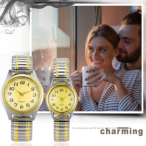 Miniatura 6 de Lancardo Reloj de banda elástica para mujer cuarzo fácil de leer número arábigo esfera redonda banda elástica reloj de pulsera plata oro