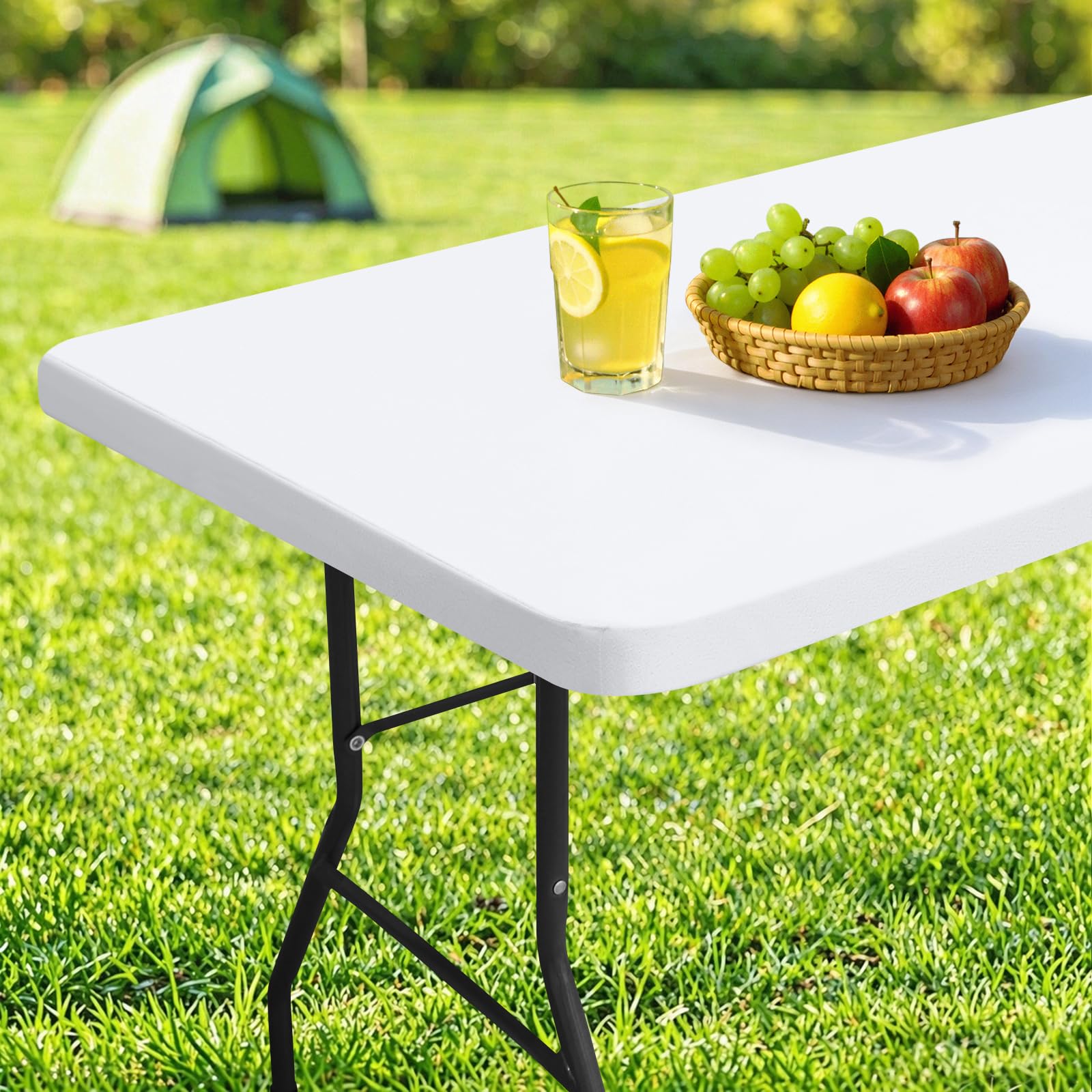 Photo 1 of homing Rectangle Table Cloth Cover, Waterproof Polyester Elastic Fitted Tablecloth, Fits for 6 Foot Folding Tables, Washable Table Protector for Picnic, Camping, Outdoor (White, 30" x 72")