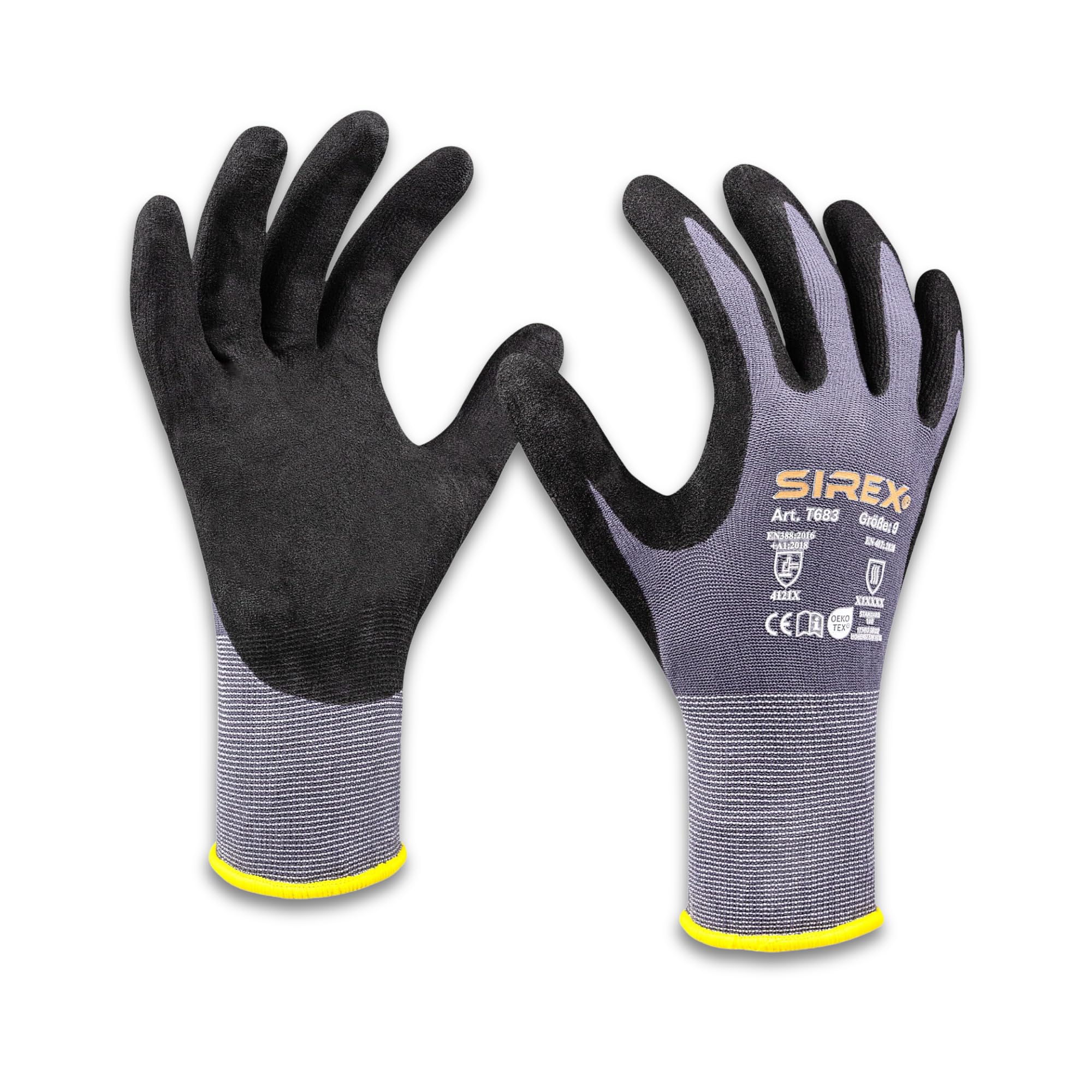 Sirex T683 Arbeitshandschuhe Touchscreen-fähig, 12 Paar - Nylon Feinstrick mit Nitrilschaum-Beschichtung, Oeko-Tex 100 zertifiziert, EN 388 & EN 407, Montagehandschuhe Grau/Schwarz