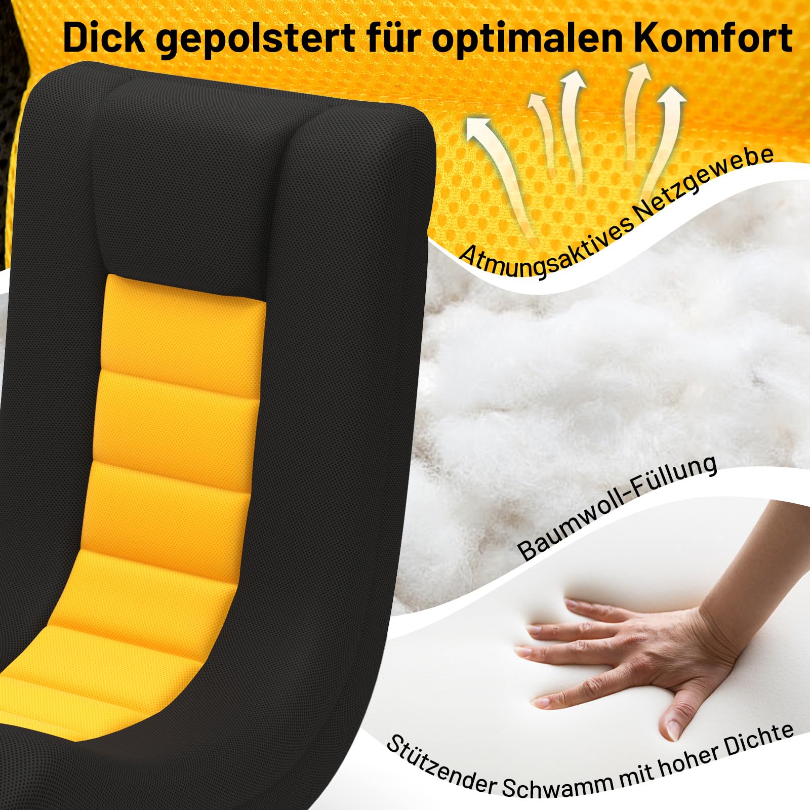 COSTWAY Bodenstuhl 360° drehbar, klappbares Bondensofa mit Verstellbarer Rückenlehne, Bodensessel, Relaxsessel zum Fernsehen, Lesen, Gaming (Gelb)
