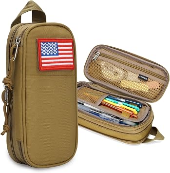 ATRIPACK Pencil Case Big Capacity High Large Storage Tactical Small Tool Pouch Bag Marker Pen Case Stationery Bag Travel Holder School College Office Organizer for Kids Men Women Adult Teens Brown
