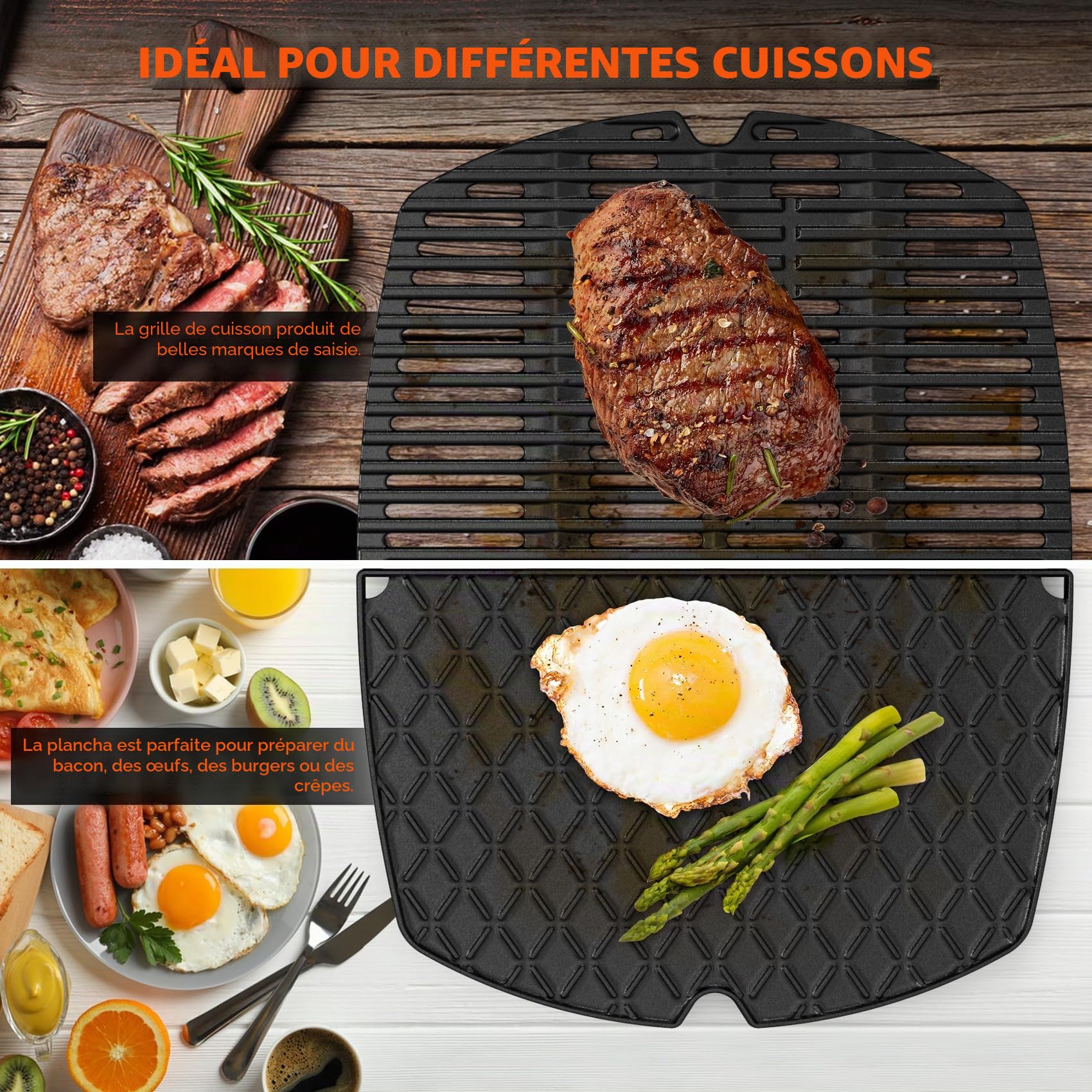 onlyfire Plaque de Cuisson Réversible Grille Weber Q 200/2000 Pièces Rechange 6559 7645 Barbecue Fonte