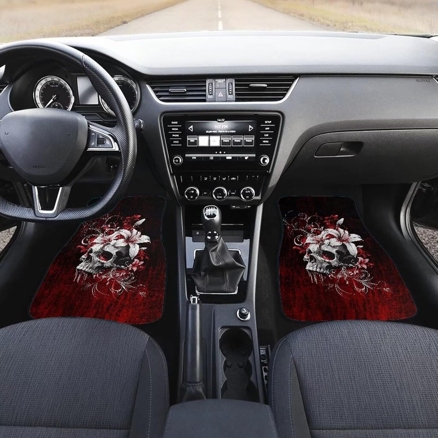 KEIAHUAN Gothic Skull Car Floor Mats Rubber Backing Non-Slip Car Carpet 2-Piece All-Weather Water Absorbent Auto Interior Rugs Fit for Most Sedan/SUV/Truck
