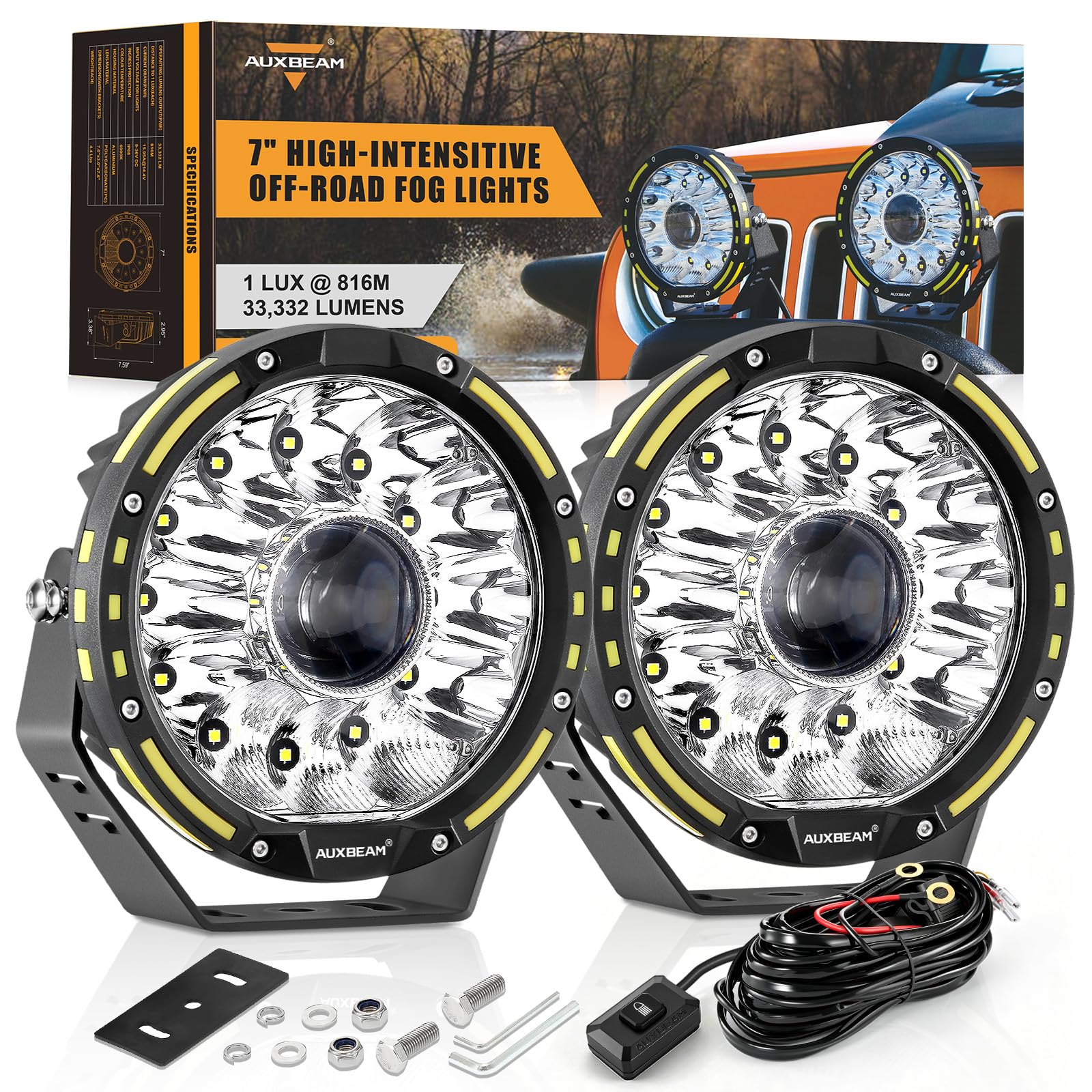 Auxbeam 7 Inch Round Offroad Light, 360-PRO Series LED Driving Lights