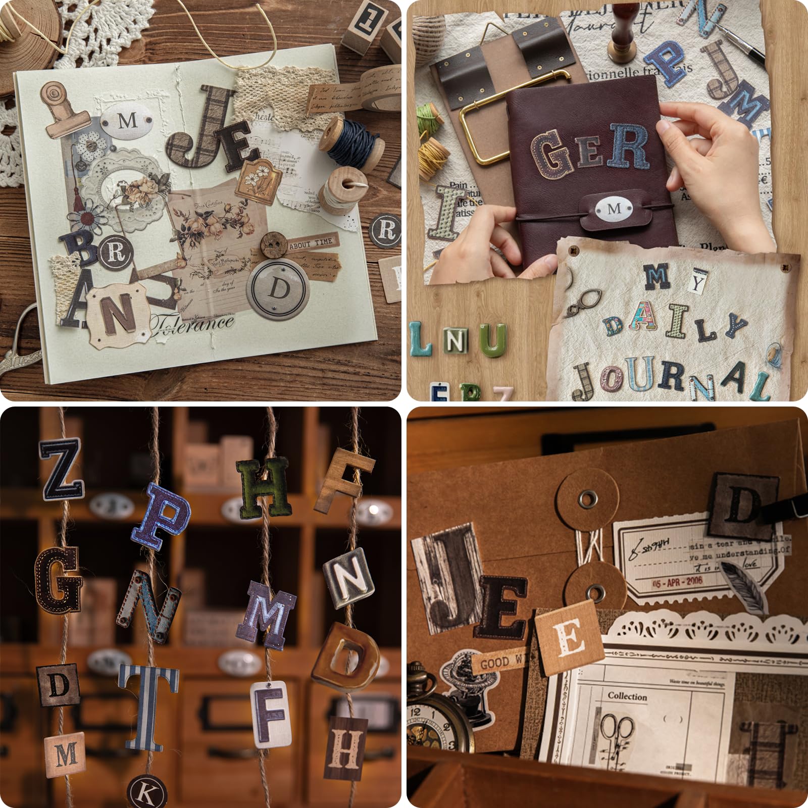 312 szt. naklejek z literami alfabetu do scrapbookingu, 6 motywów, lniane, teksturowane, estetyczne naklejki dla dorosłych, urocze naklejki do scrapbookingu, artykuły do dziennika, pamiętnika