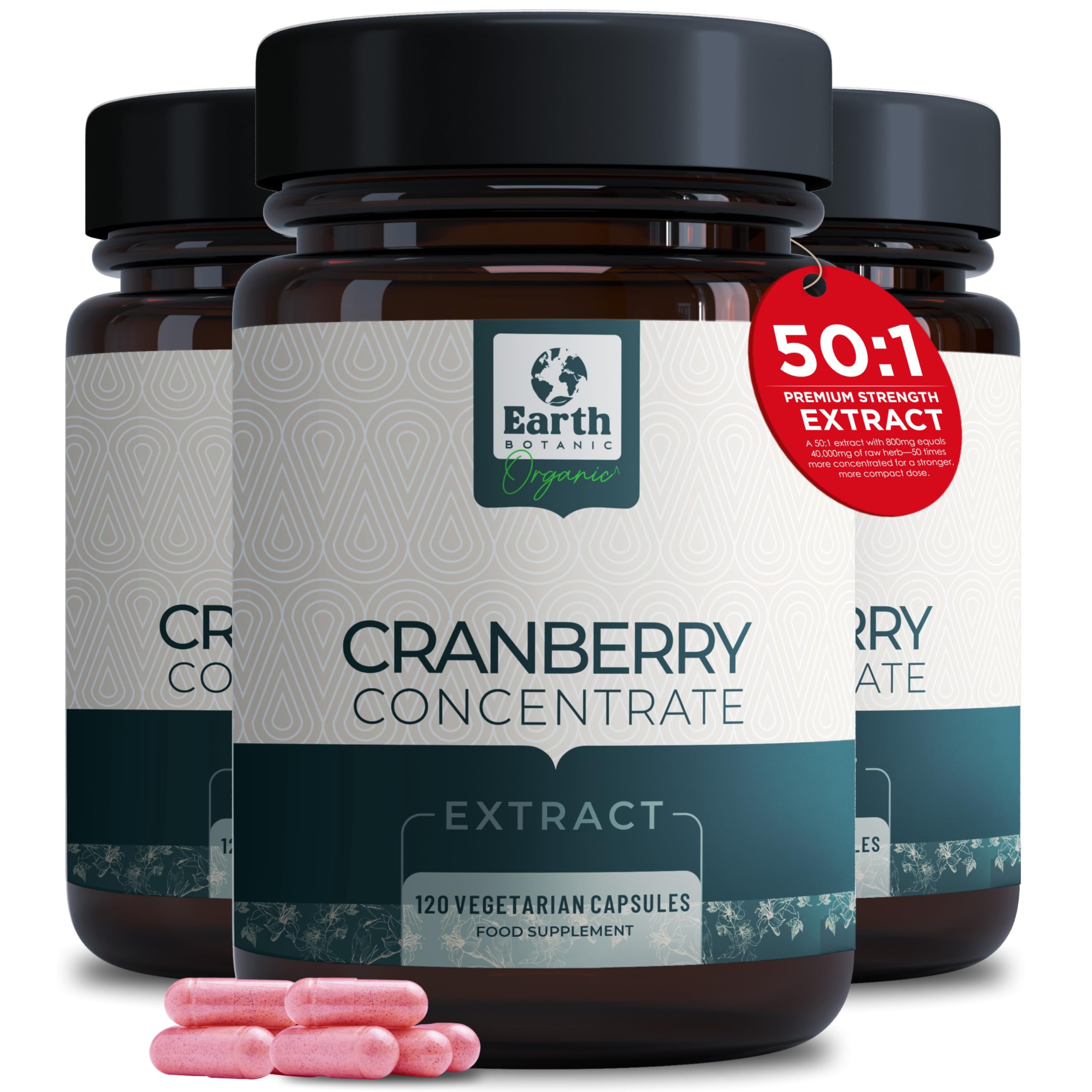 Cranberry Capsules High Strength | 120 Concentrated Pills Cranberry Extract Complex with Vitamin C Supplements