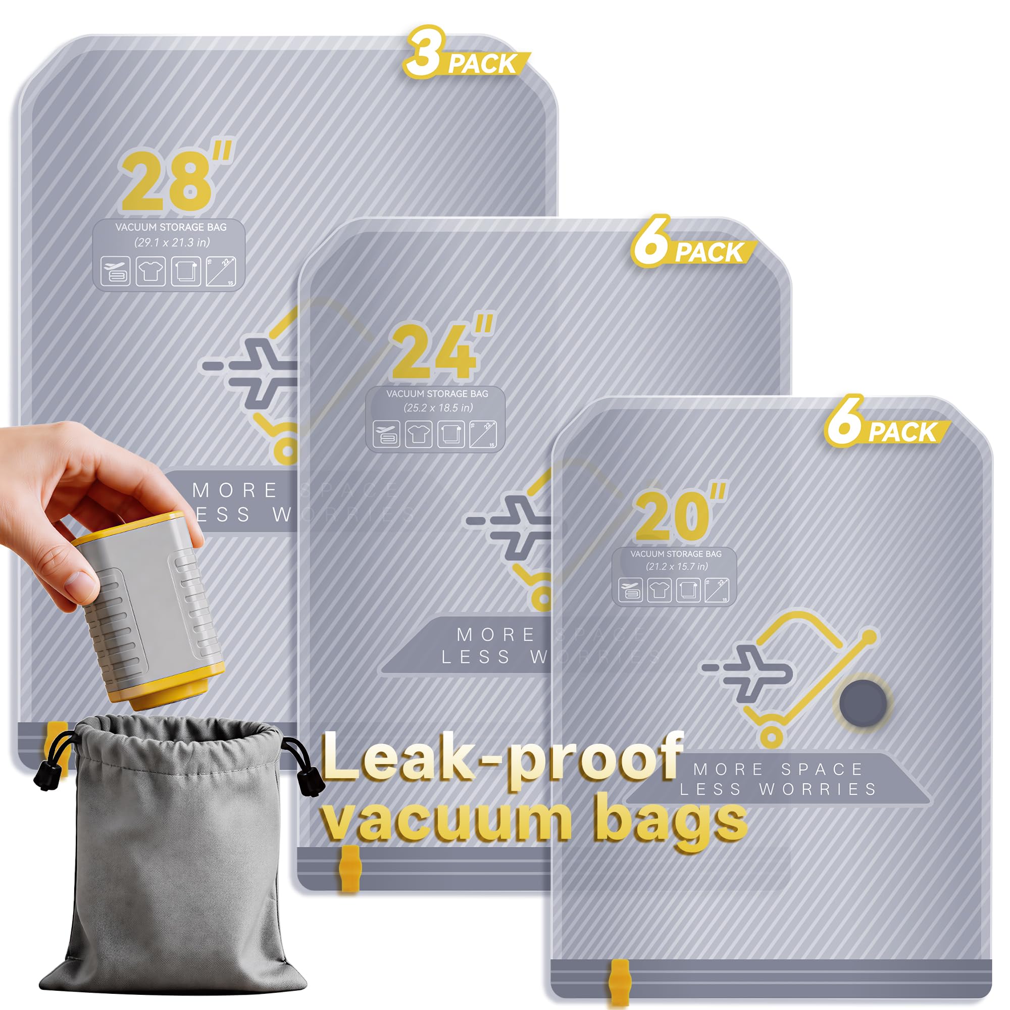 Photo 1 of 15-Pack Vacuum Bags for Travel with Wireless Rechargeable Pump | Carry-on Size Compression Packing Bags for Luggage & Suitcase, Space Saver for Clothes & Home Seasonal Storage, 3S Vacuum