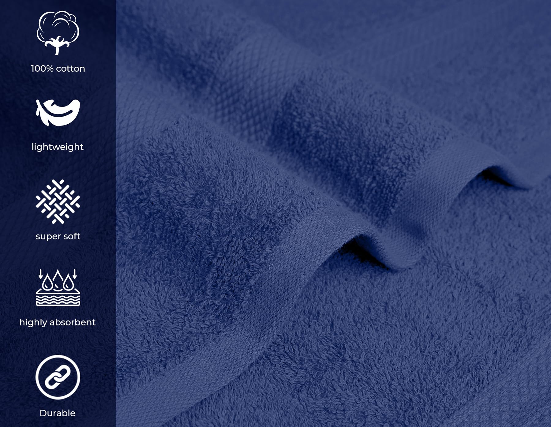 Avalon Bath Towels for Bathroom 100% Electric Blue White Bathroom Towels  Pack of 6 (22x44 inches) - Quick Drying Bath Towels Set Small, Light Weight  u0026 Absorbent Perfect Gym u0026 Pool Towel