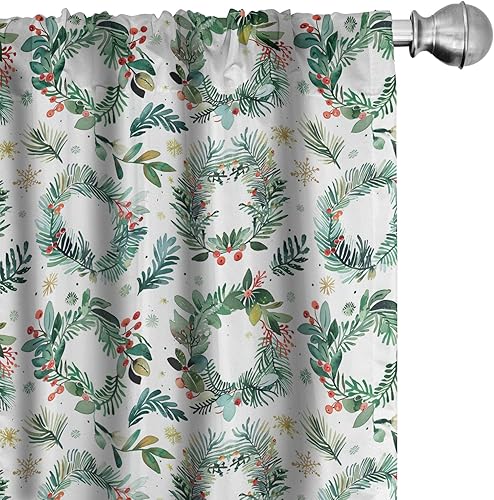 Miniatura 8 de Ambesonne - Cortinas de ventana de Navidad, tema delicado de Navidad en tonos pastel con ilustración de caramelos y esferas, juego de 2 paneles