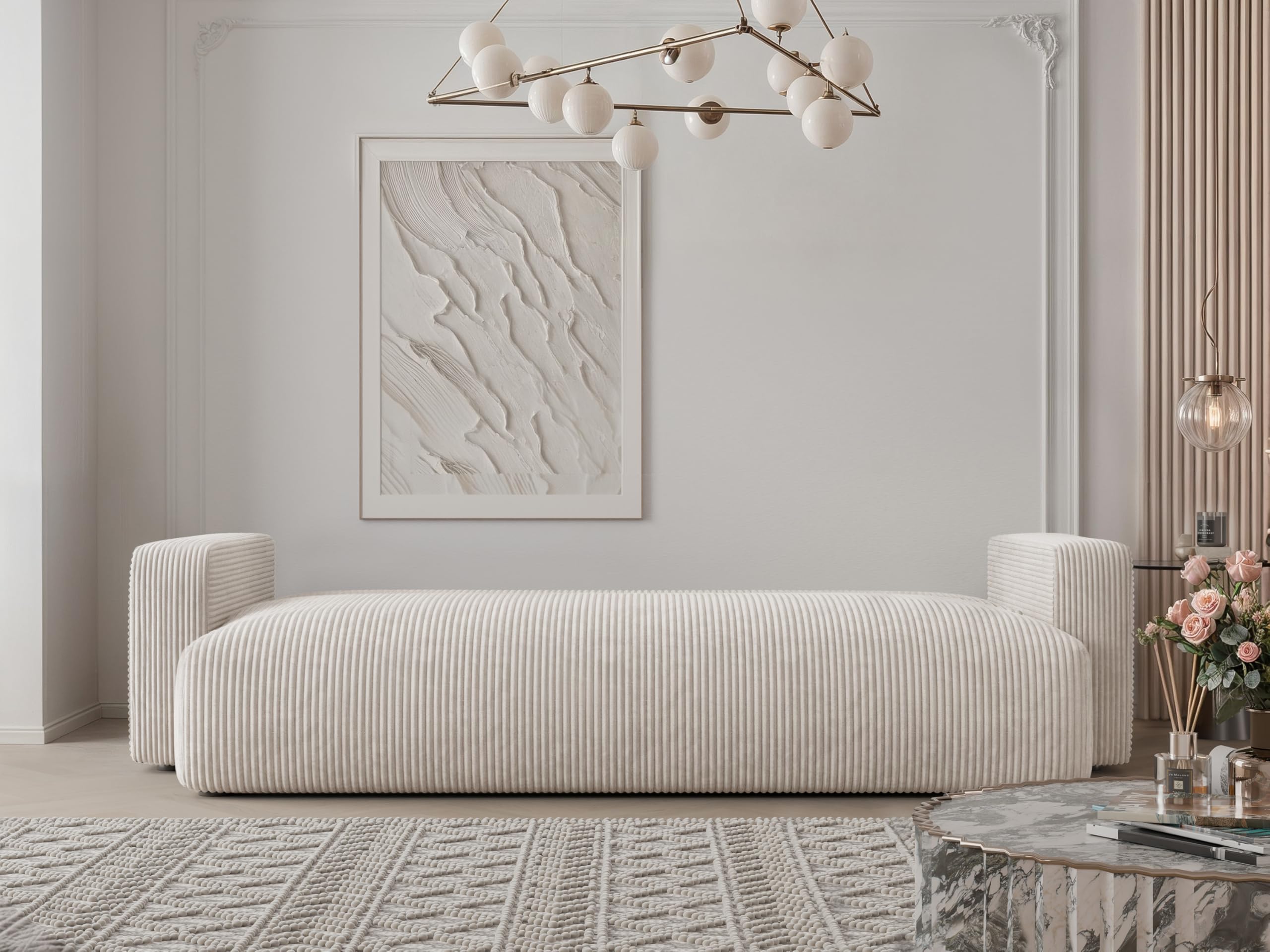 Schlafsofa mit Bettkasten 246x93 - Sofa Cord - 3 Sitzer Sofa mit schlaffunktion - Couch mit Schlaffunktion - Wohnzimmer Couch - Schlafcouch