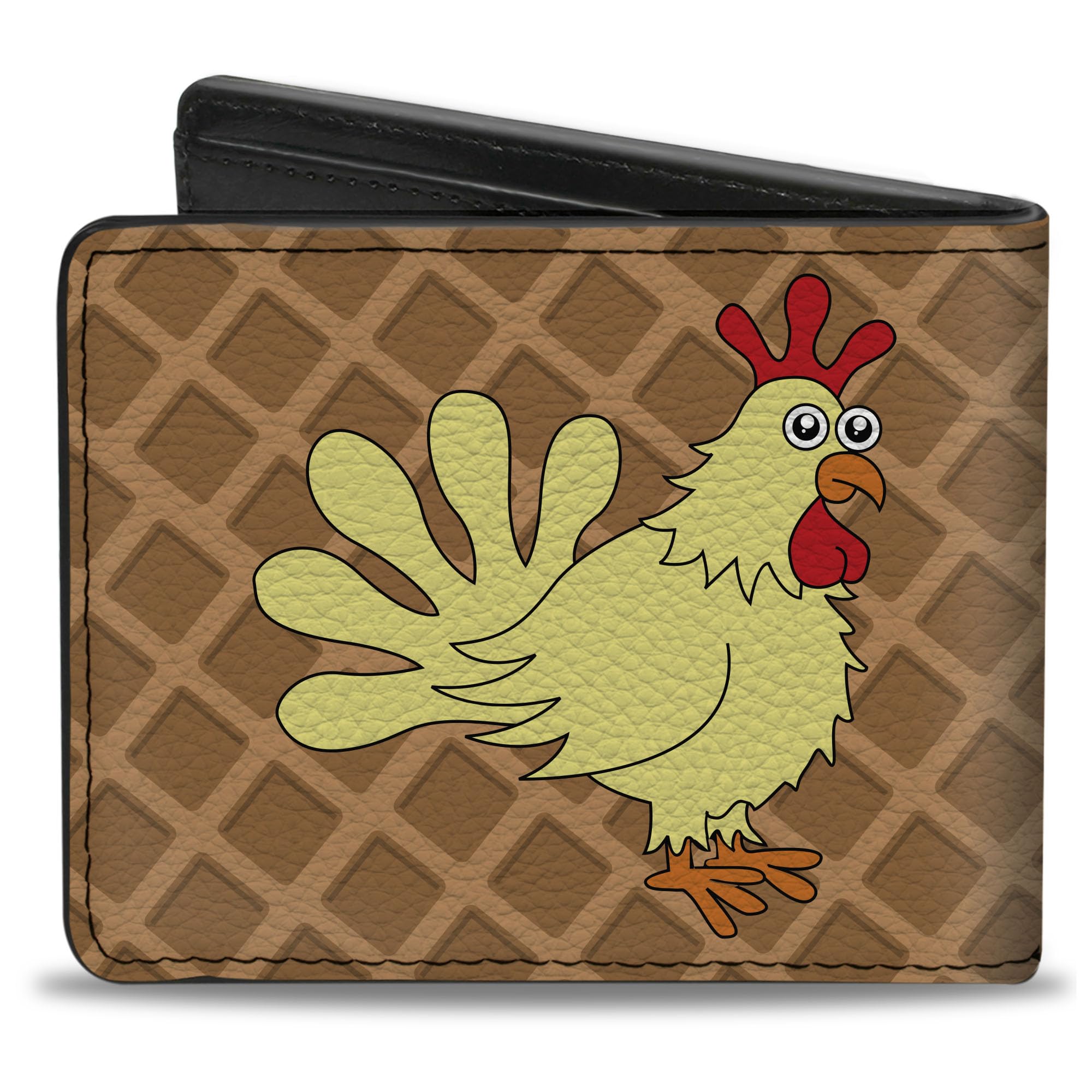 Buckle-Down Men's Wallet, Bifold, Waffle Chicken Poses, Vegan Leather, Multi, 4.0