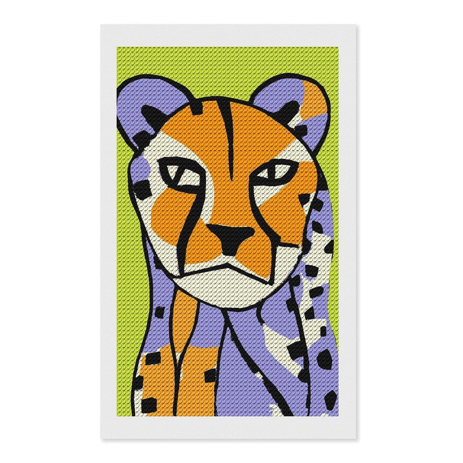 Junmoney Funny Jungle Cheetah DIY Diamond Art Canvas Kit 12"x20", Winter Craft, Mindful Craft Project, Aesthetic Room Decor, Decor Project