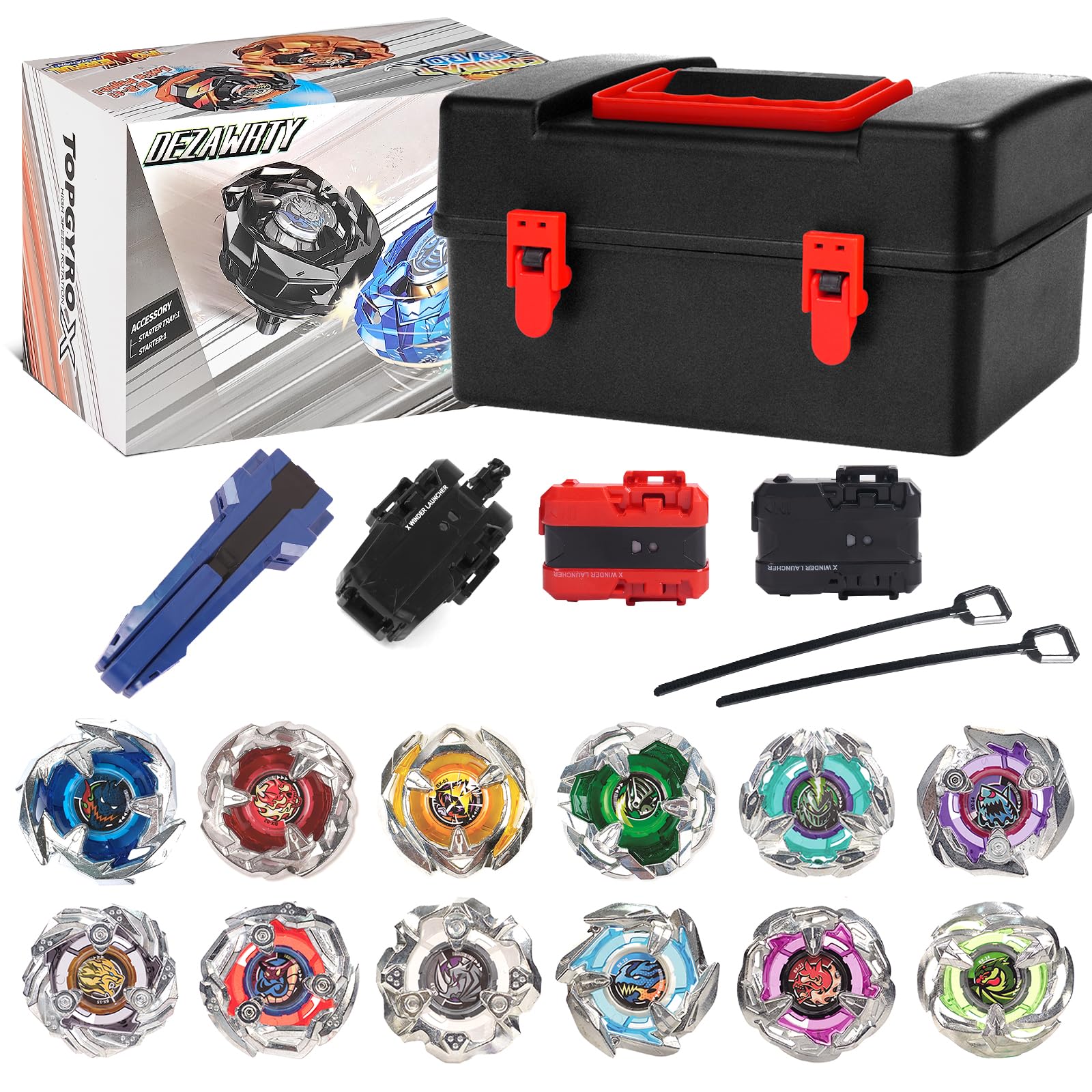 Gyro X Battling Set, 12 Spinning Tops, 3 Launchers and 1 Grip with