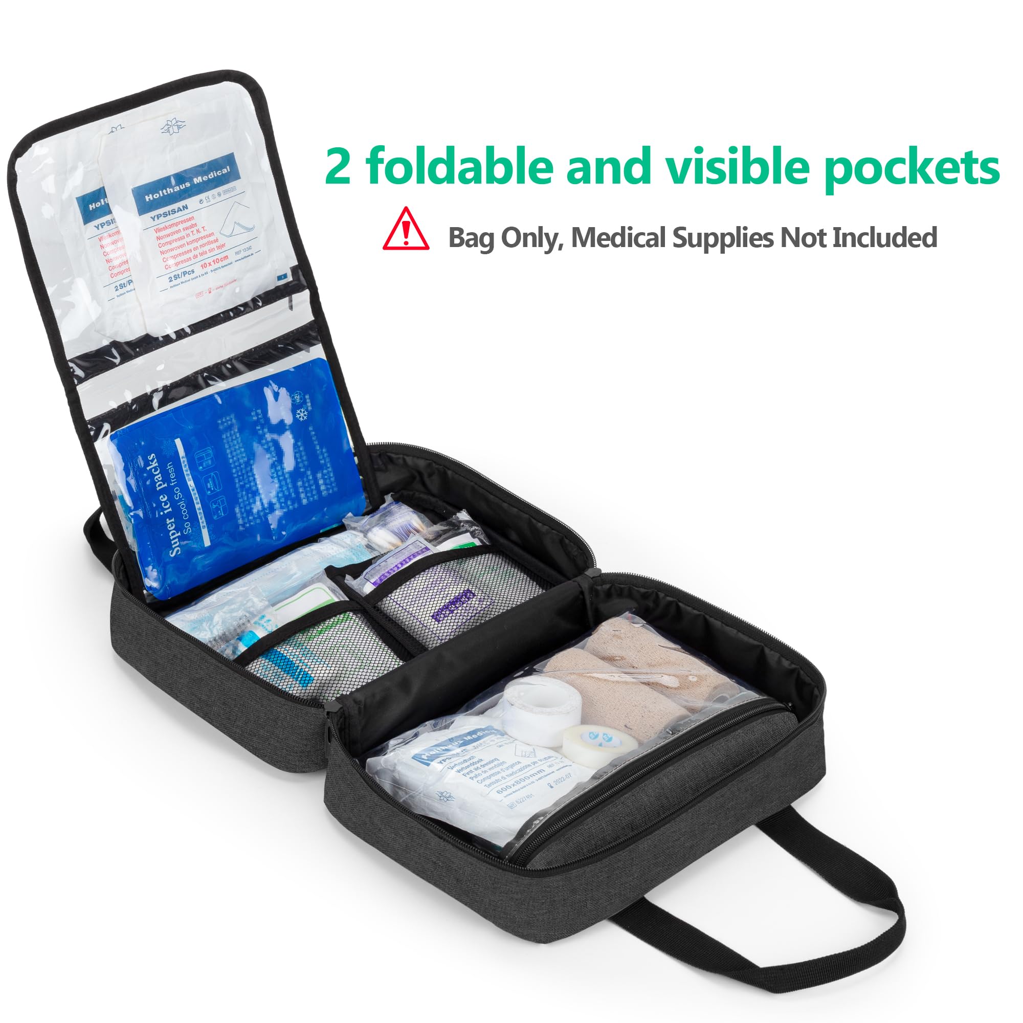 CURMIO Piccola Kit di Pronto Soccorso, Cassetta Pronto Soccorso di traumatologia di emergenza per escursioni, campeggio, auto, viaggi, casa e all'aperto, SOLO BORSA, Nero
