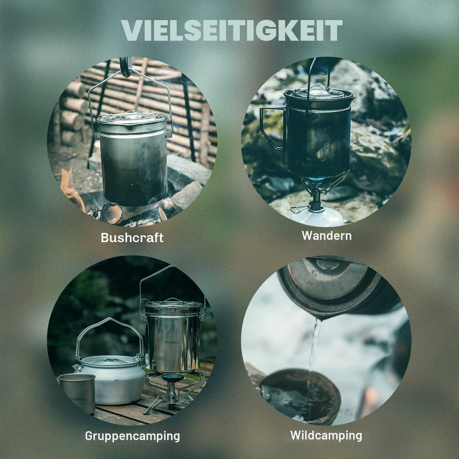 Fire-Maple Campingtopf Edelstahl Camping-Hängetasse mit Dampfkorb 1,2 l Lagerfeuer-Kaffeetasse mit Faltbarem Griff für das Kochen im Freien