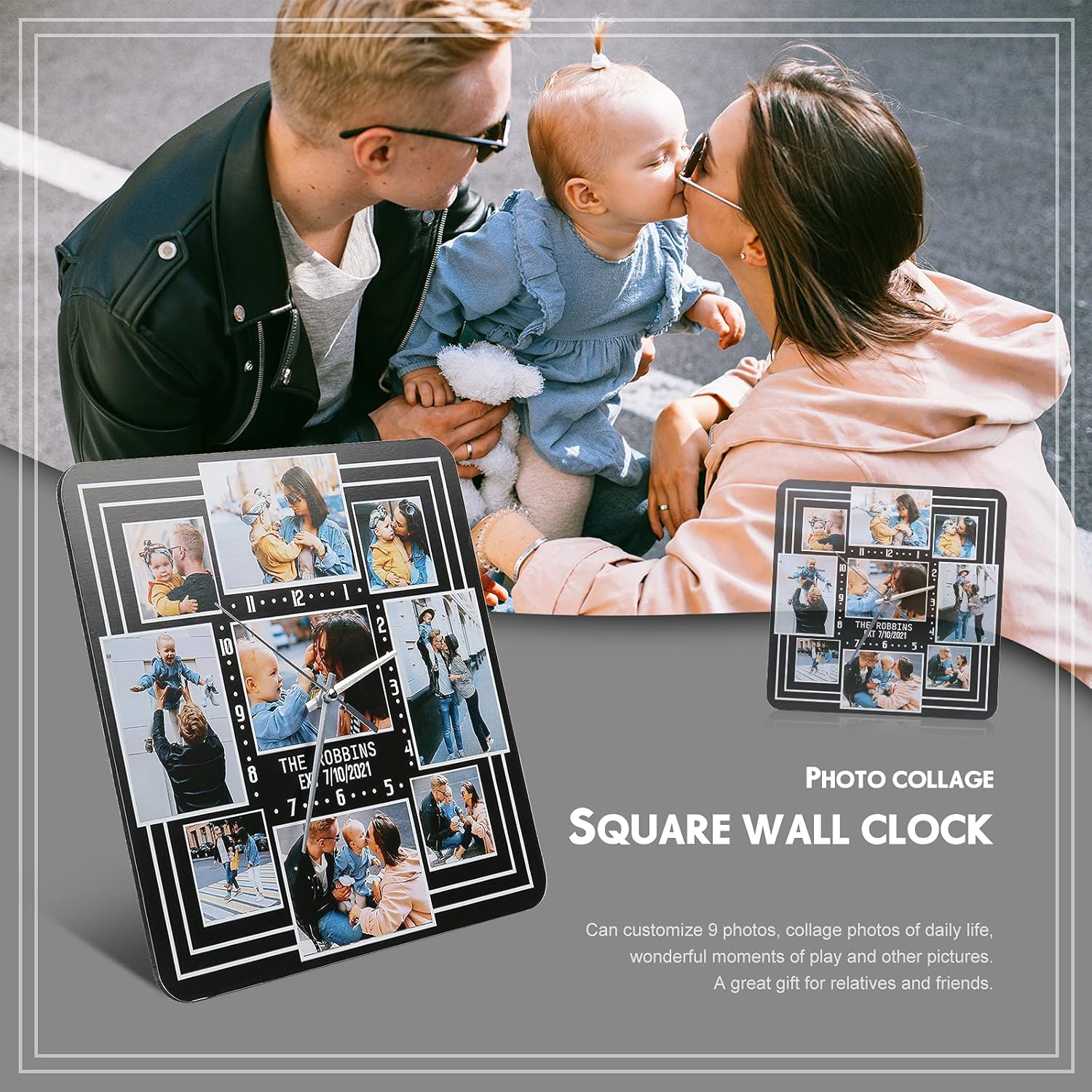 Wall Clocks Personalized, Custom Photo Clock DIY Wall Clock, Family Wall Decor Wall Clocks Personalized Wall Clock for Couples Newlyweds Friends Family Bedroom Home Birthday Wedding